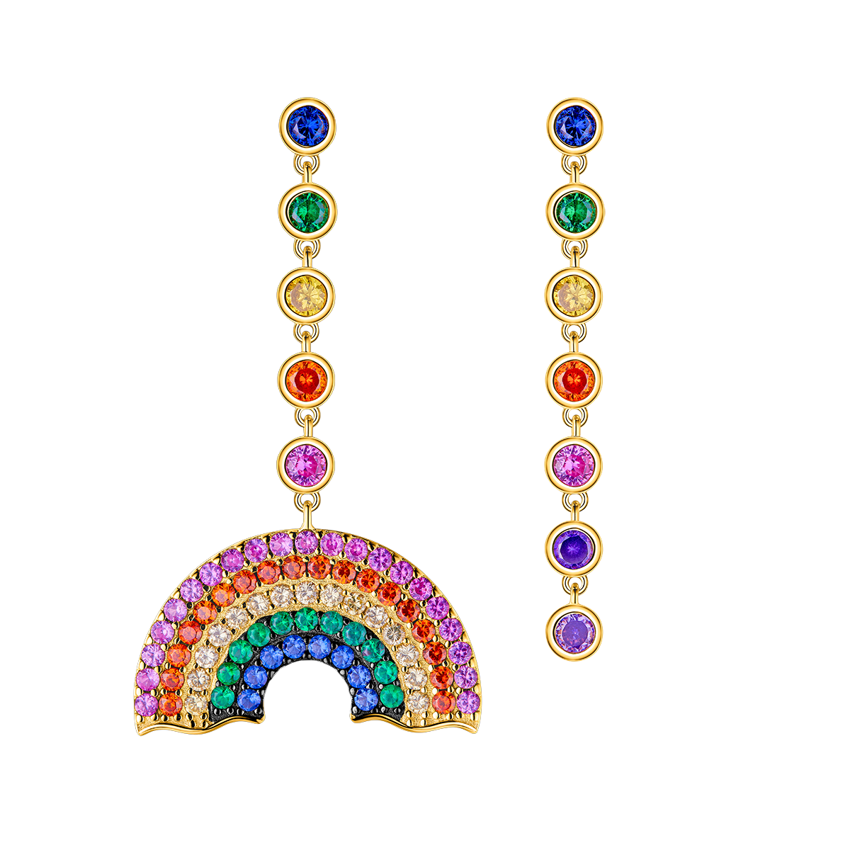 Love Wins Rainbow Zirconia Asymmetric Drop Earrings Sterling Sliver Gold Plated - BLACK BY BLUE BRAVE