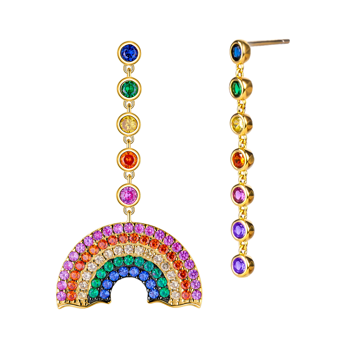 Love Wins Rainbow Zirconia Asymmetric Drop Earrings Sterling Sliver Gold Plated - BLACK BY BLUE BRAVE