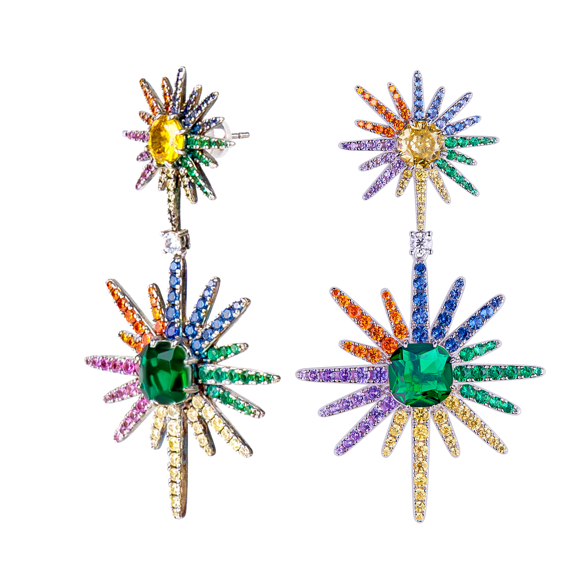Love Wins Rainbow Zirconia Starburst Earrings Sterling Sliver Gold Plated - BLACK BY BLUE BRAVE