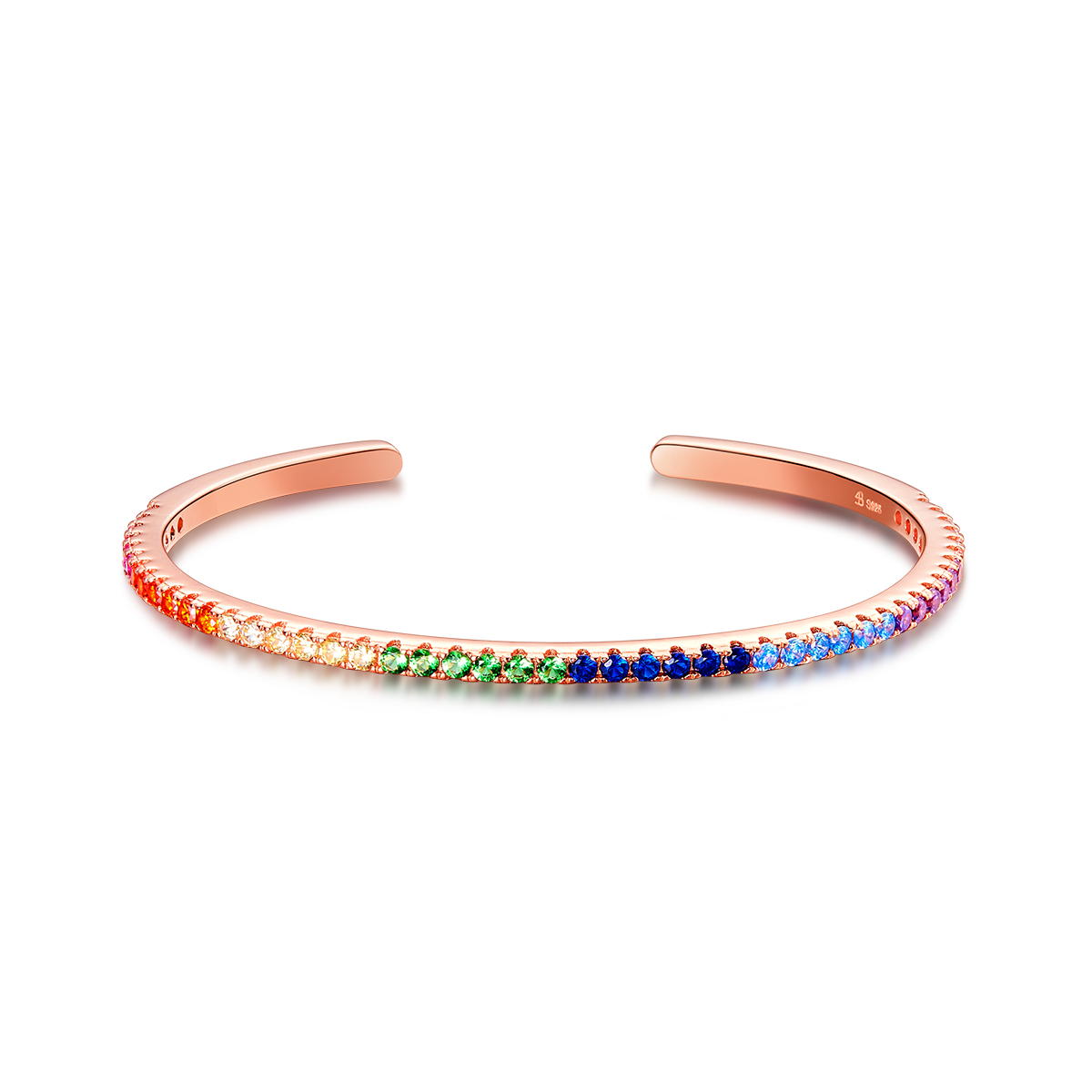 Love Wins Rainbow Zirconia Rosegold Cuff Bracelet (Sterling Sliver, Rosegold Plated) - BLACK BY BLUE BRAVE