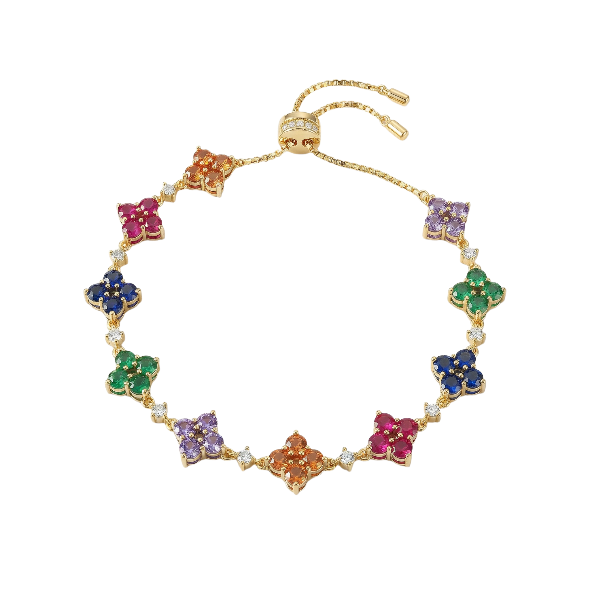 Love Wins Rainbow Flower Zirconia Gold Adjustable Bracelet Sterling Sliver Gold Plated - BLACK BY BLUE BRAVE