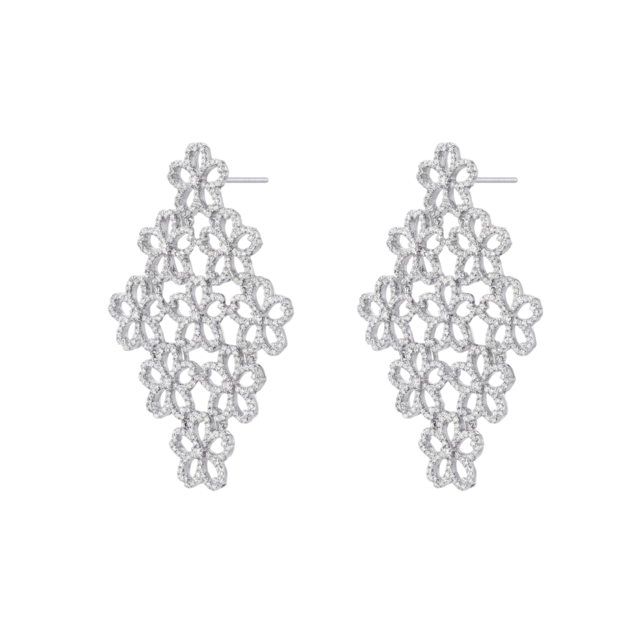 Cherry Blossom Cascade 9-Flower Sakura Zirconia Silver Earrings (Platinum Plated) - BLACK BY BLUE BRAVE