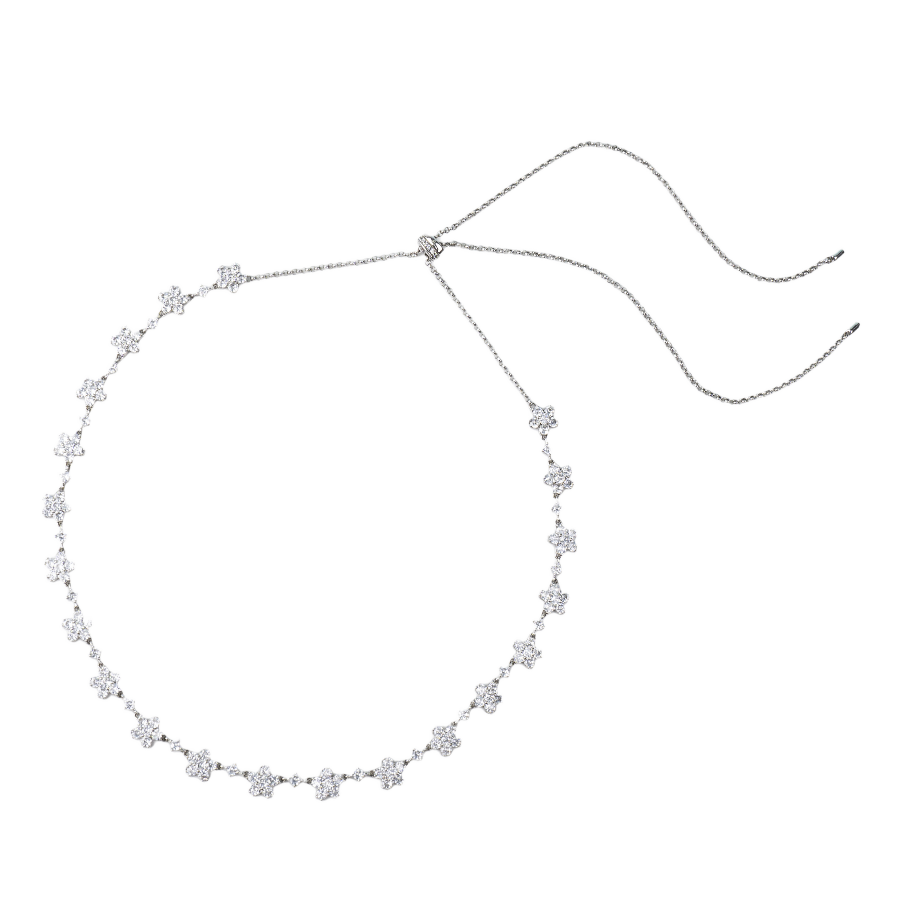 Cherry Blossom Cascade 19-Flower Sakura Zirconia Silver Necklace (Platinum Plated) - BLACK BY BLUE BRAVE