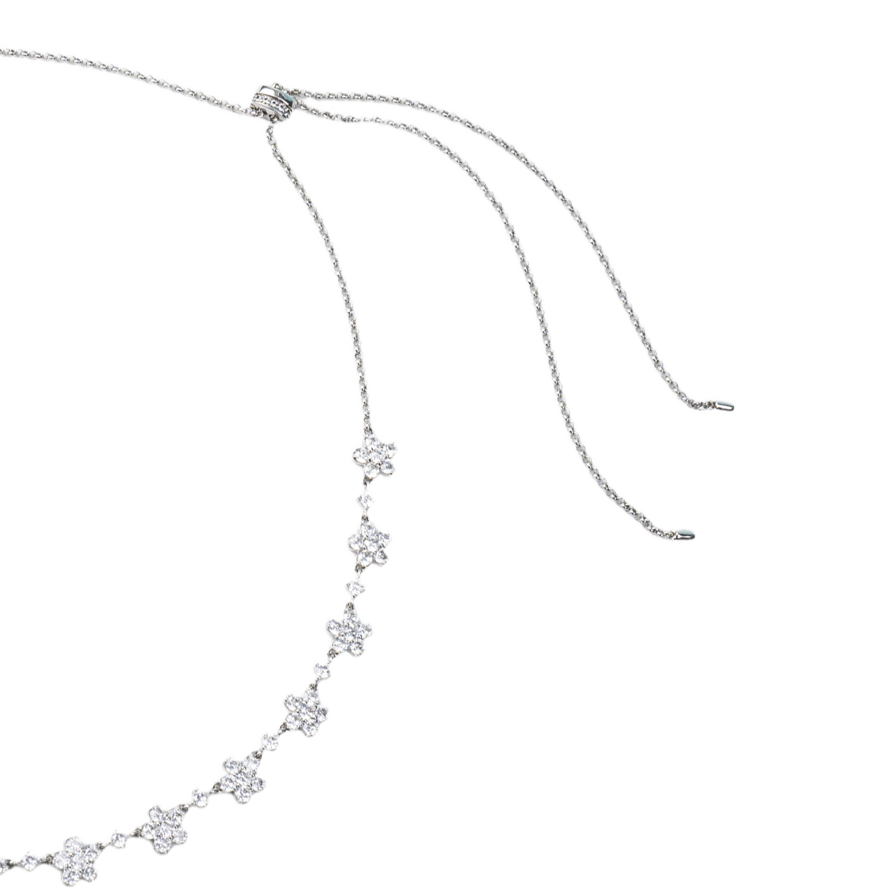 Cherry Blossom Cascade 19-Flower Sakura Zirconia Silver Necklace (Platinum Plated) - BLACK BY BLUE BRAVE