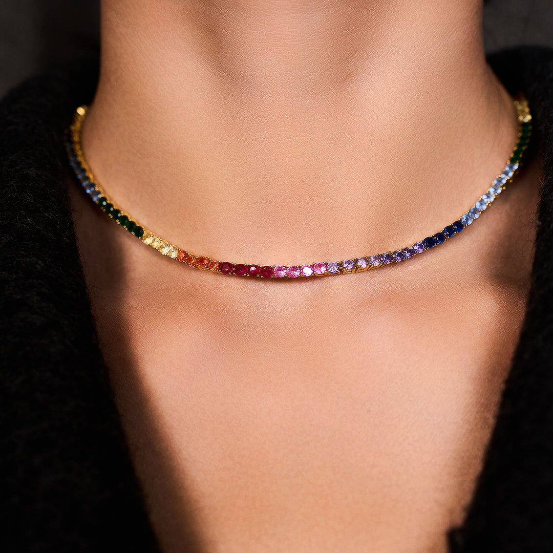 Love Wins Rainbow Zirconia Tennis Necklace Sterling Sliver Gold Plated - BLACK BY BLUE BRAVE