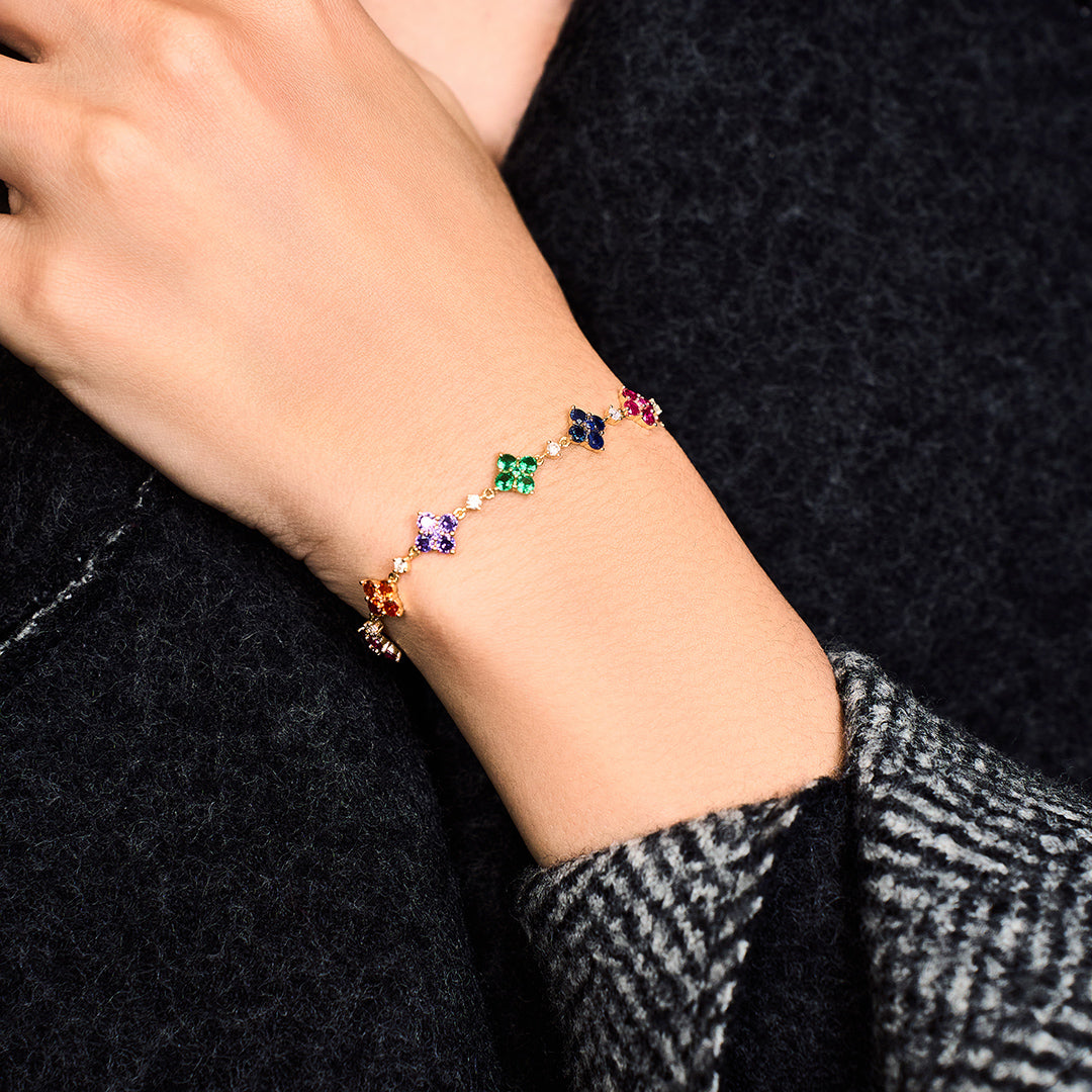 Love Wins Rainbow Flower Zirconia Gold Adjustable Bracelet Sterling Sliver Gold Plated - BLACK BY BLUE BRAVE