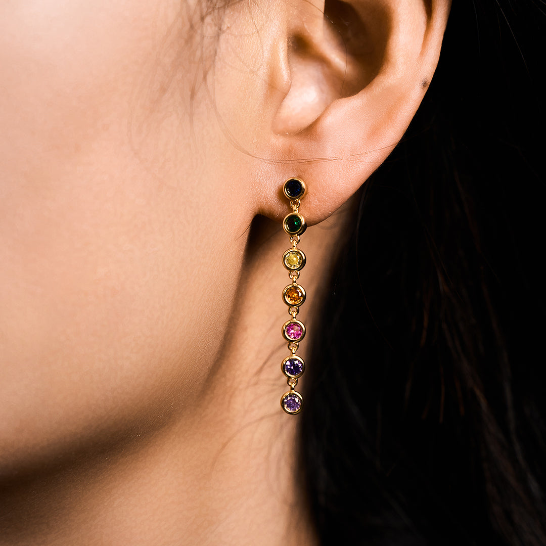 Love Wins Rainbow Zirconia Asymmetric Drop Earrings Sterling Sliver Gold Plated - BLACK BY BLUE BRAVE