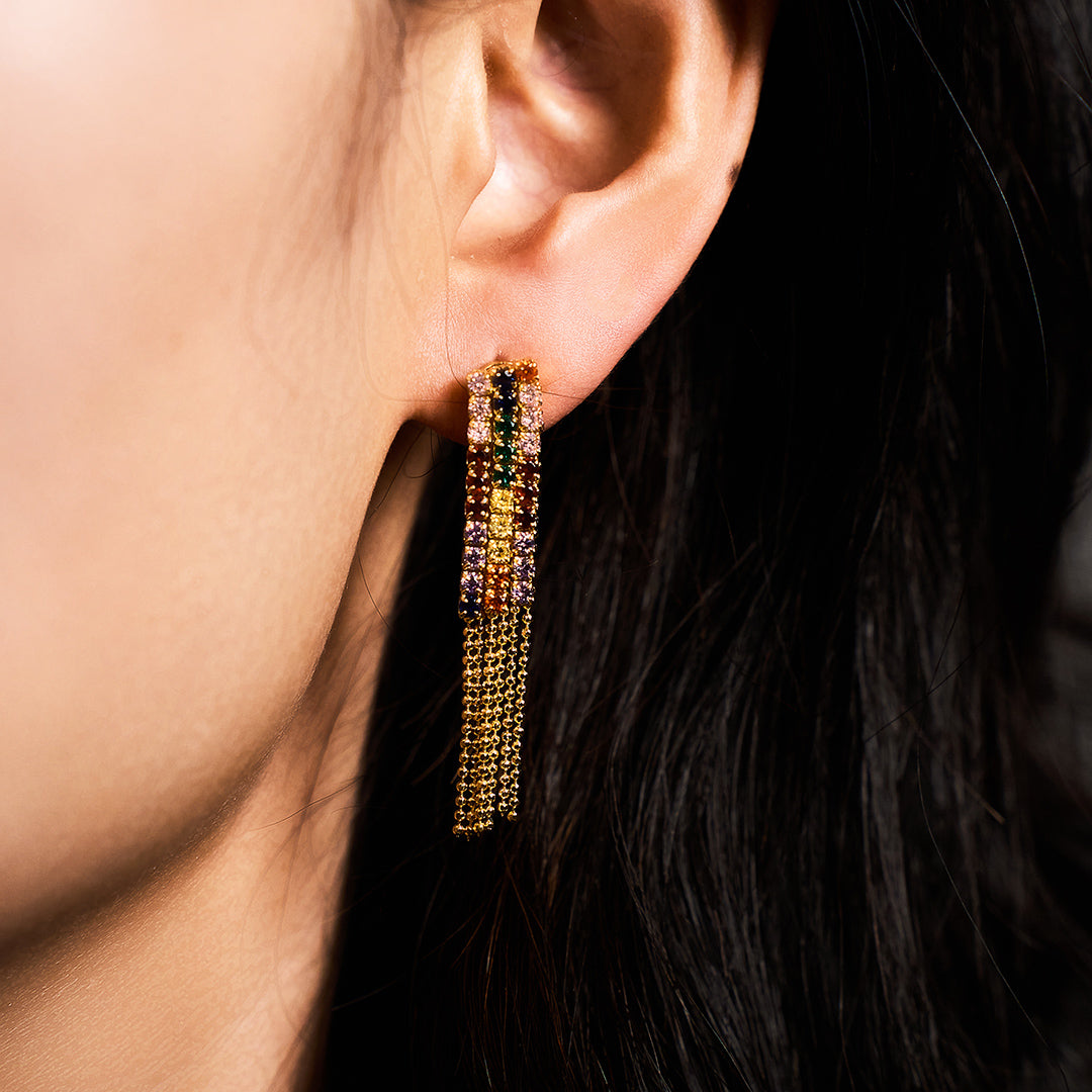 Love Wins Rainbow Zirconia Chandelier Earrings Sterling Sliver Gold Plated - BLACK BY BLUE BRAVE