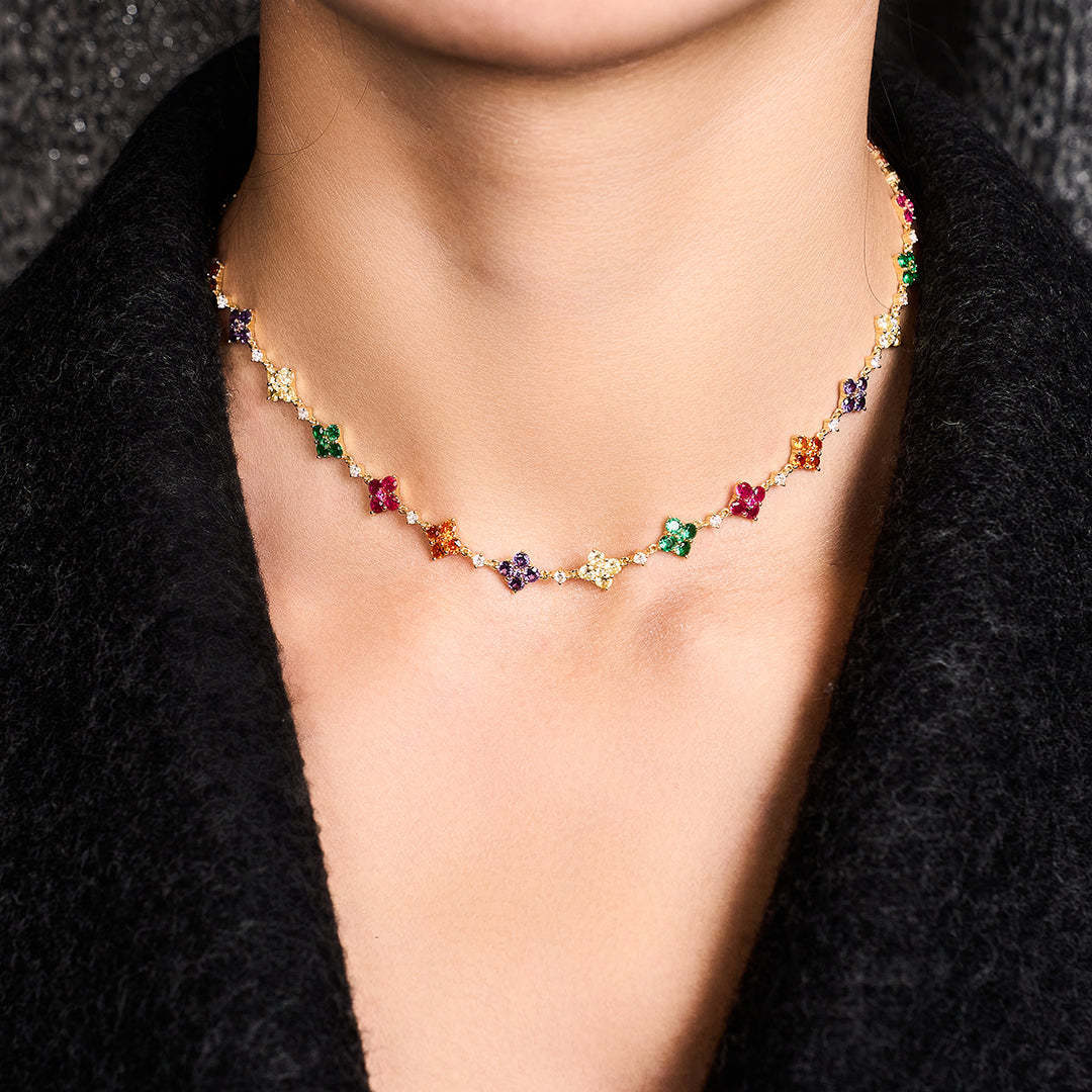 Love Wins Rainbow Flower Zirconia Gold Adjustable Necklace Sterling Sliver Gold Plated - BLACK BY BLUE BRAVE