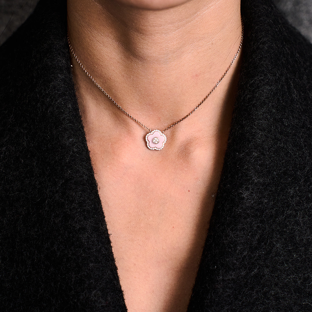 Cherry Blossom Ceramic Pink Ceramic Flower Rose Gold Adjustable Necklace 18K Rose Gold Plated - BLACK BY BLUE BRAVE