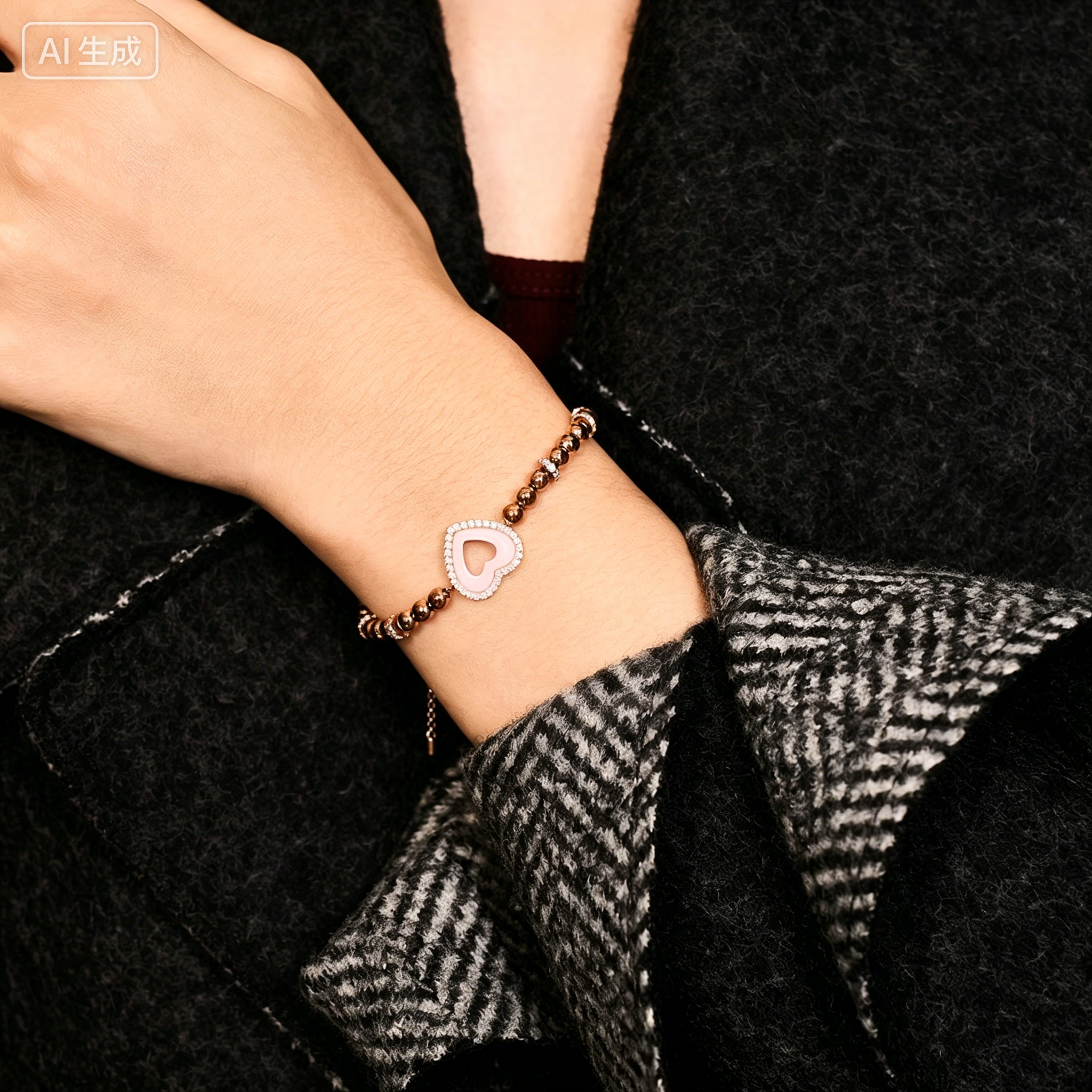 Love Heart Pink Ceramic Bracelet 18K Rose Gold Plated - BLACK BY BLUE BRAVE