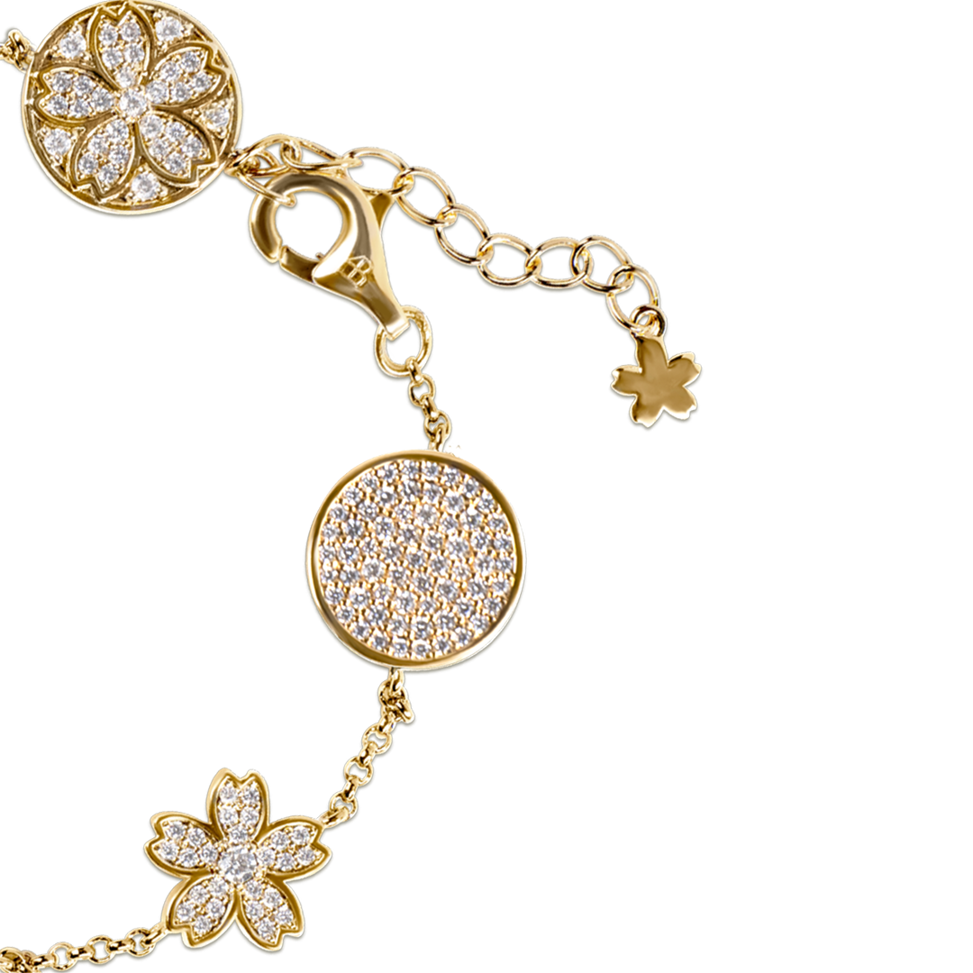 Cherry Blossom Symphony Pavé 7-Flower Zirconia Gold Station Bracelet (18K Gold Plated) - BLACK BY BLUE BRAVE