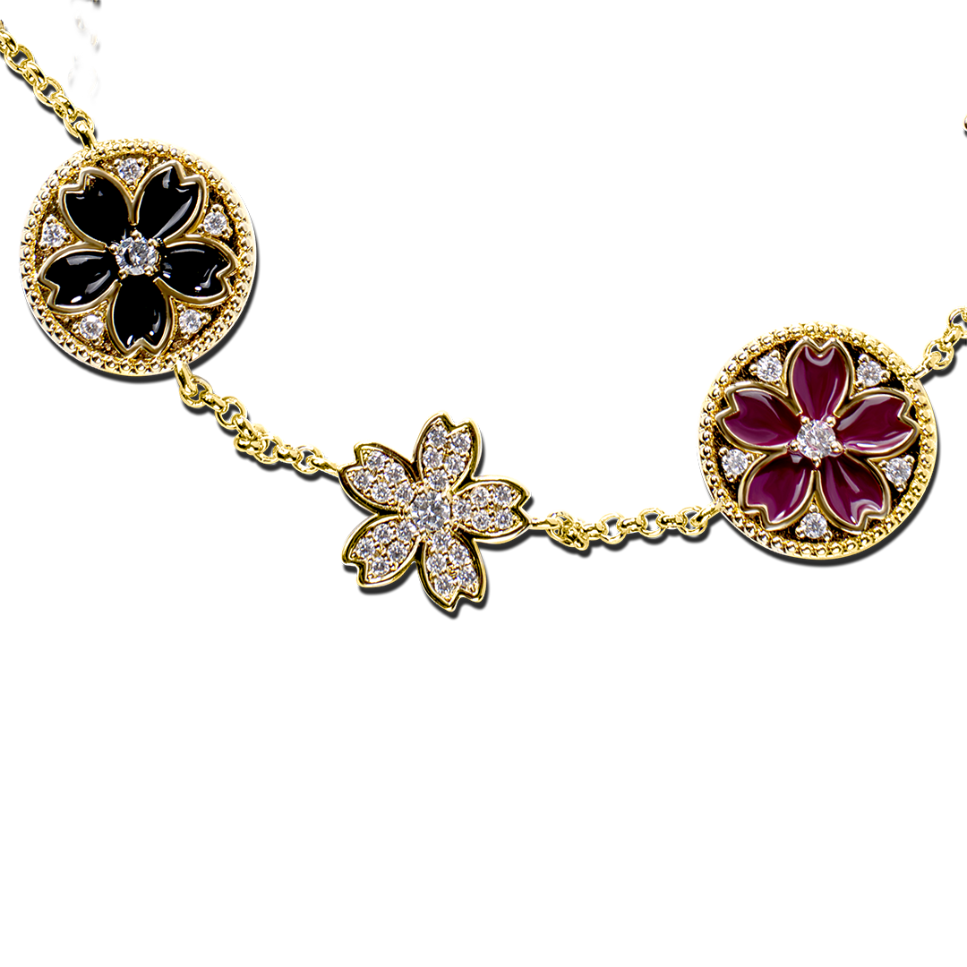 Cherry Blossom Symphony Enamel 7-Flower Gold Bracelet (18K Gold Plated) - BLACK BY BLUE BRAVE