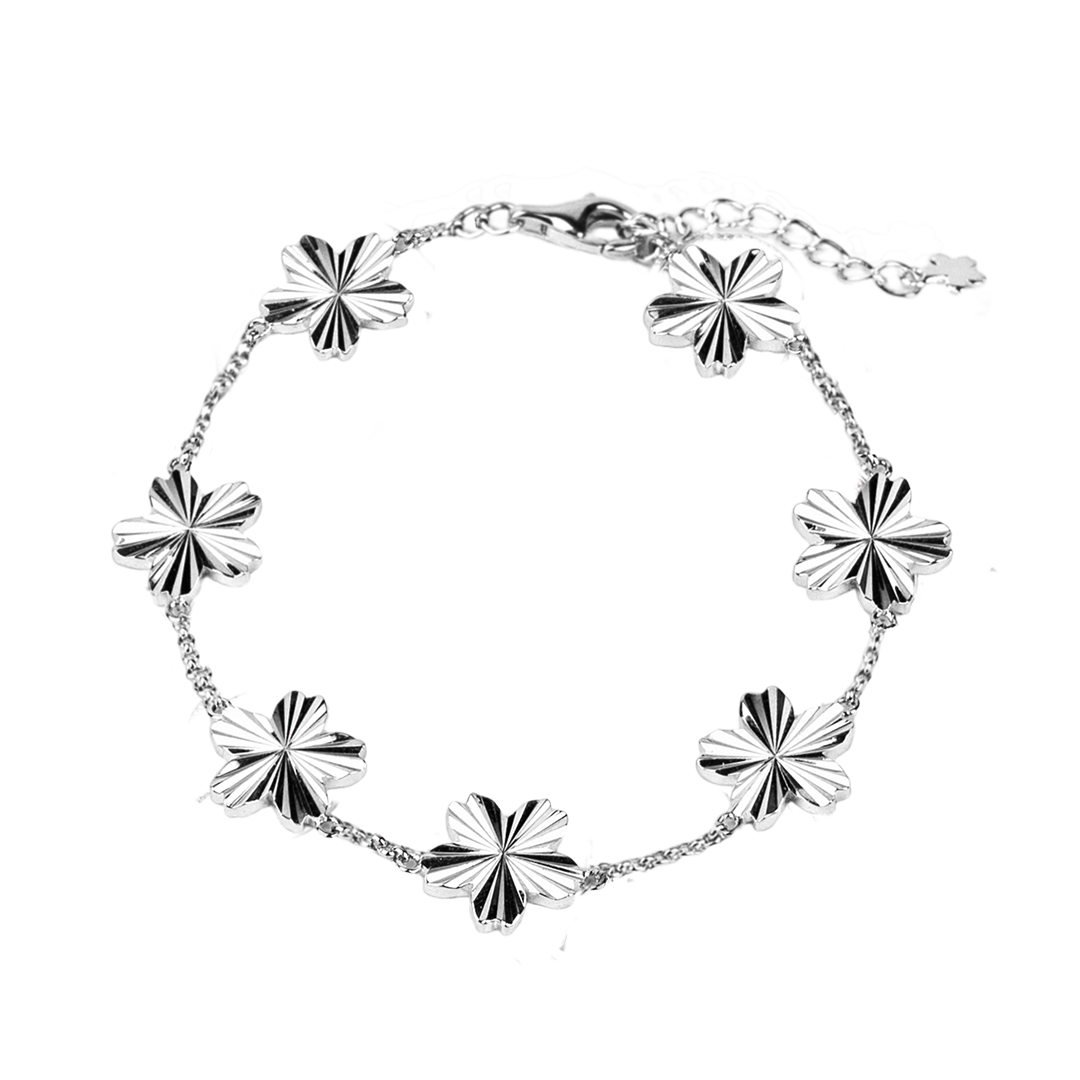 Cherry Blossom Gleam 7-Flower Silver Bracelet (Platinum Plated) - BLACK BY BLUE BRAVE