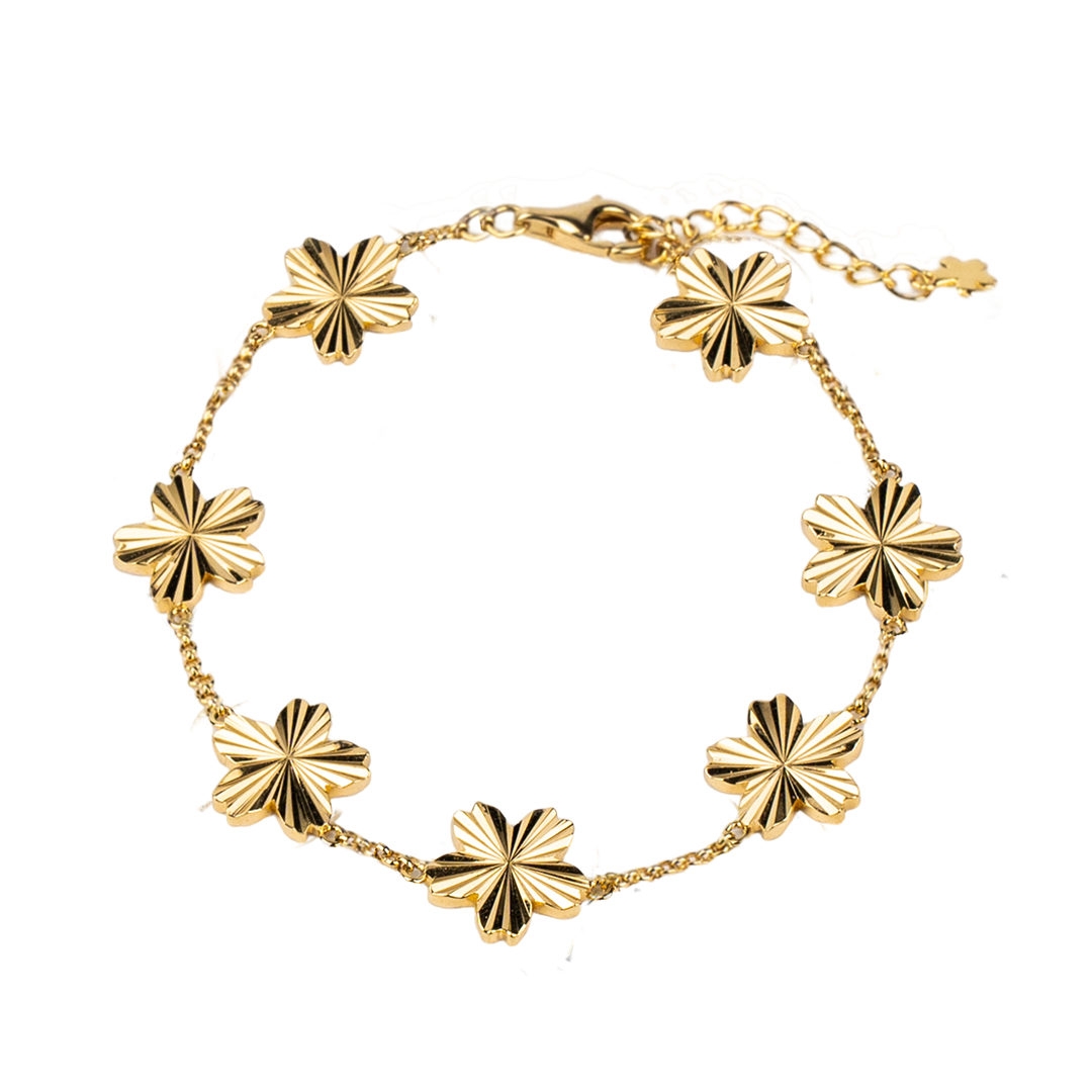Cherry Blossom Gleam 7-Flower Gold Bracelet (18K Gold Plated) - BLACK BY BLUE BRAVE