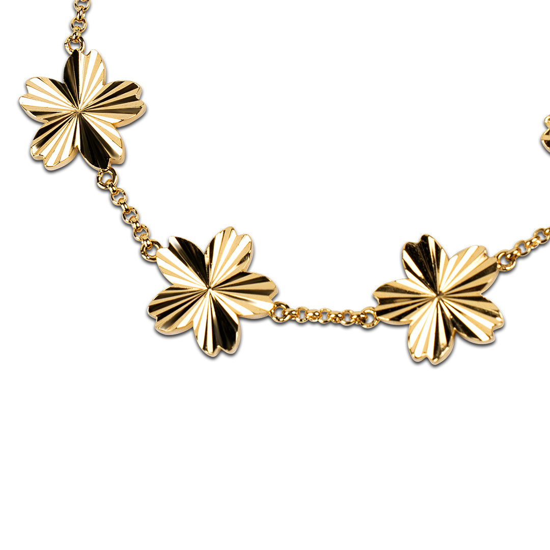Cherry Blossom Gleam 7-Flower Gold Bracelet (18K Gold Plated) - BLACK BY BLUE BRAVE
