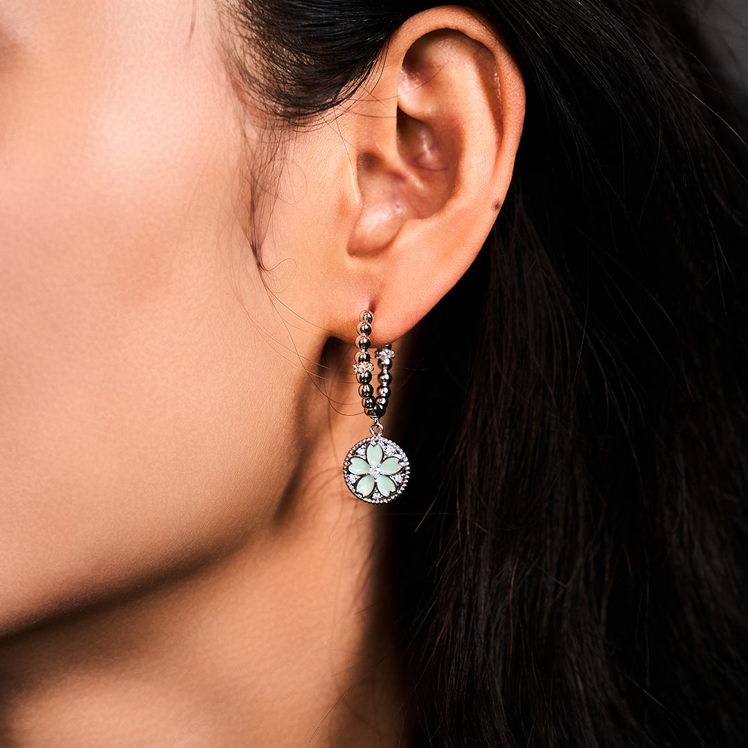 Cherry Blossom Symphony Pink & Blue Enamel Silver Earrings (Platinum Plated) - BLACK BY BLUE BRAVE