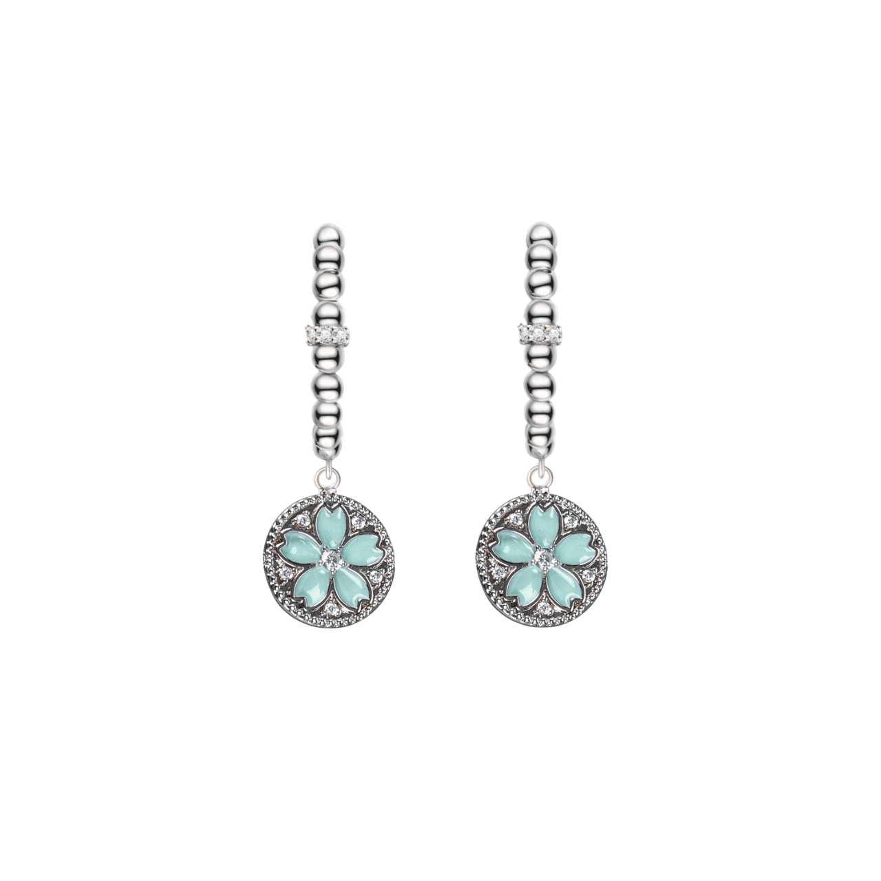 Cherry Blossom Symphony Pink & Blue Enamel Silver Earrings (Platinum Plated) - BLACK BY BLUE BRAVE