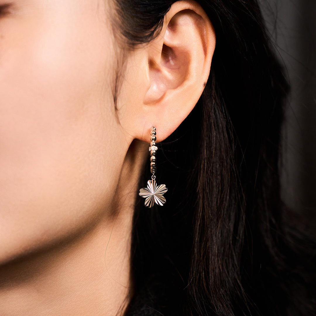 Cherry Blossom Gleam Sakura Silver Earrings (Platinum Plated) - BLACK BY BLUE BRAVE
