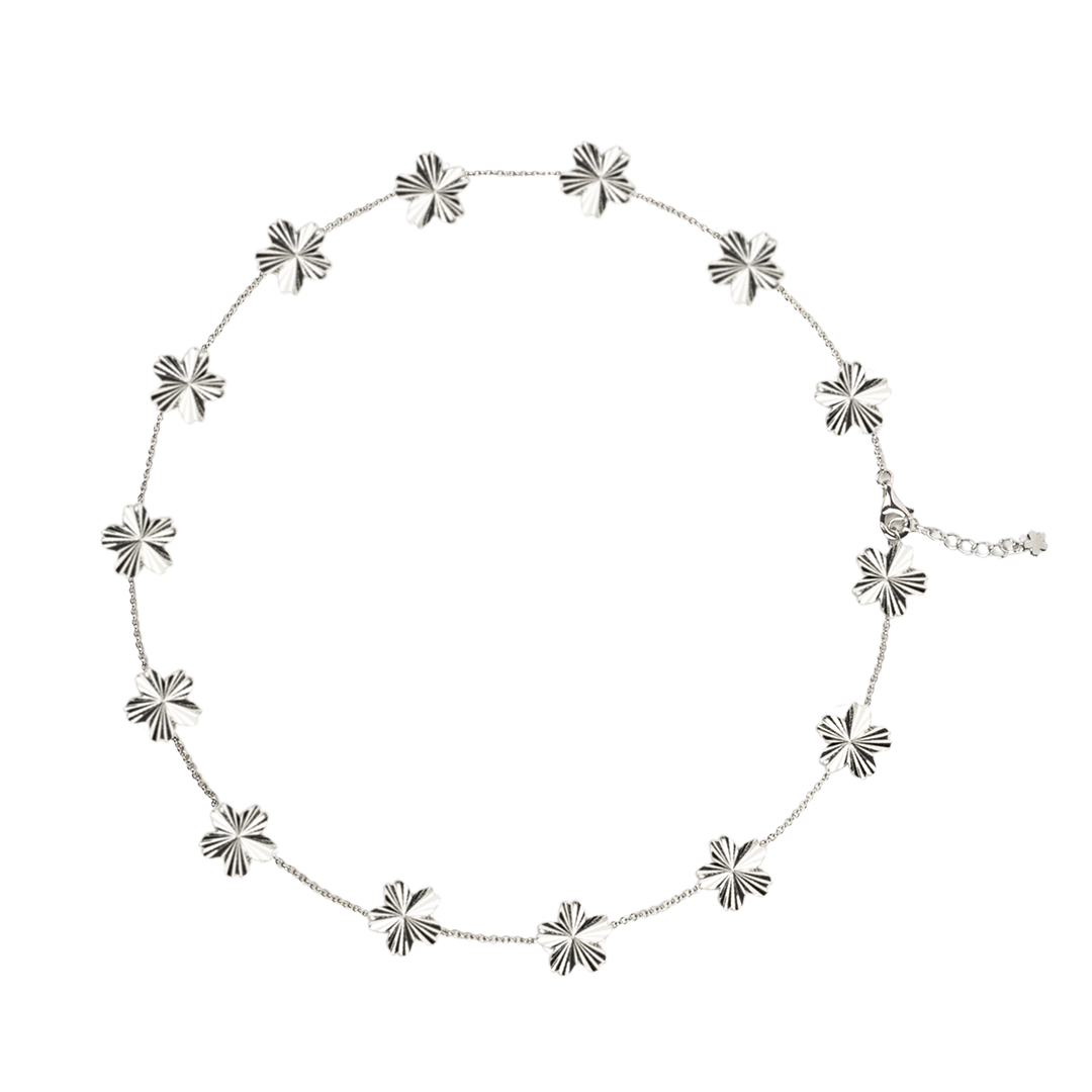 Cherry Blossom Gleam 14-Flower Shine Light Sakura Silver Necklace (Platinum Plated) - BLACK BY BLUE BRAVE