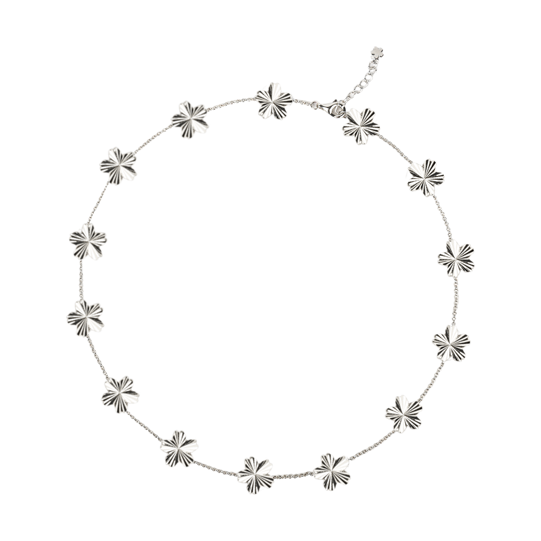 Cherry Blossom Gleam 14-Flower Shine Light Sakura Silver Necklace (Platinum Plated) - BLACK BY BLUE BRAVE