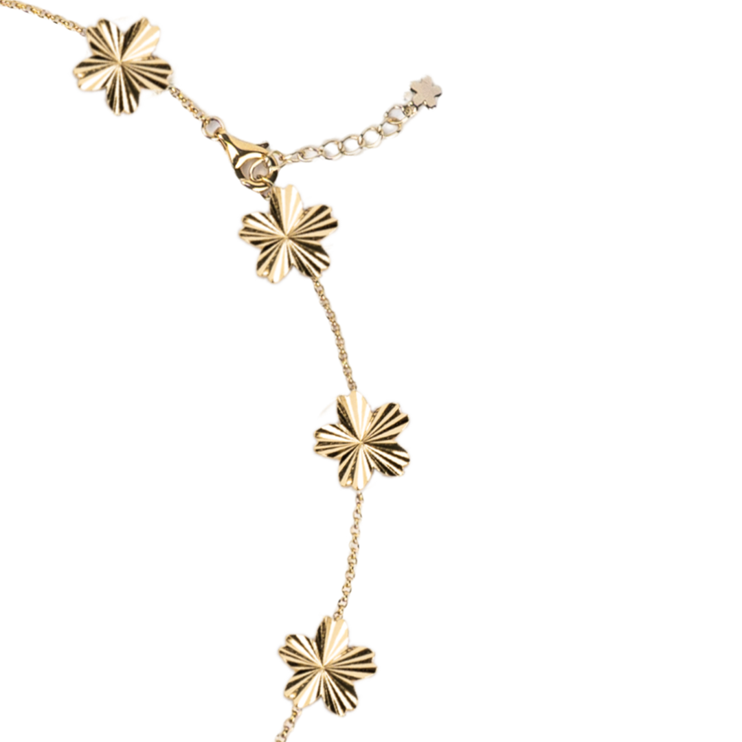 Cherry Blossom Gleam 14-Flower Shine Light Sakura Gold Necklace (18K Gold Plated) - BLACK BY BLUE BRAVE