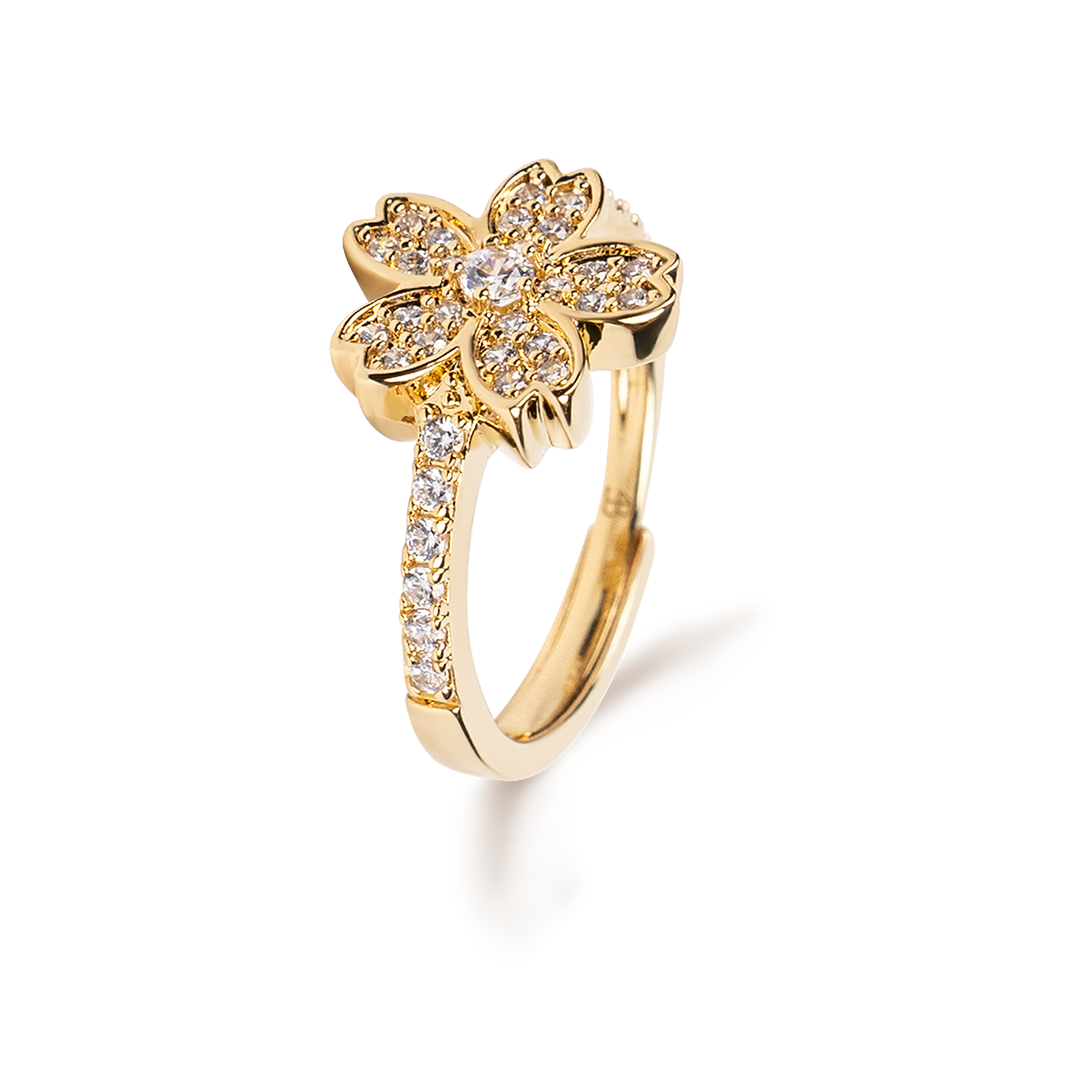Cherry Blossom Symphony Flower Gold Adjustable Ring (18K Gold Plated) - BLACK BY BLUE BRAVE