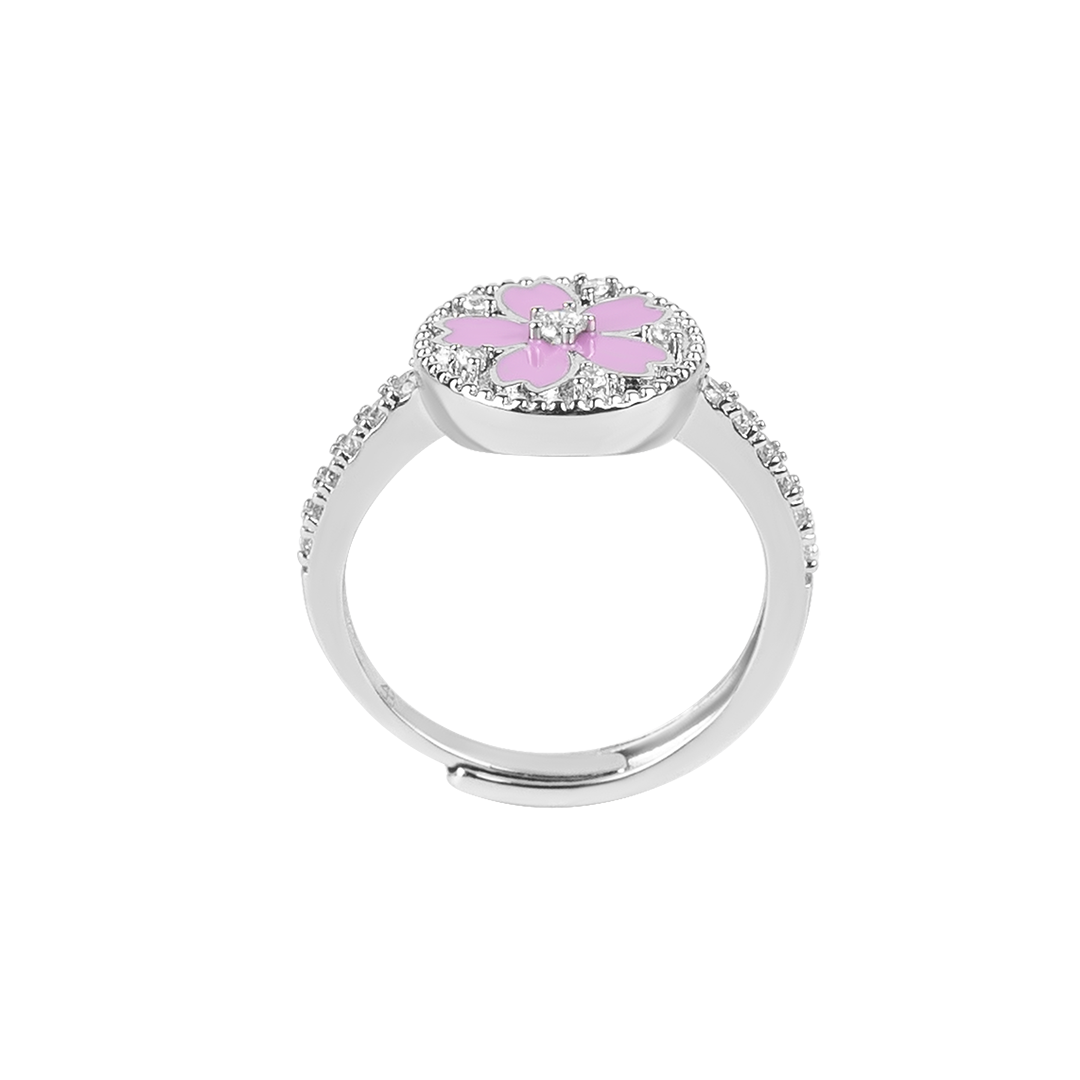 Cherry Blossom Symphony Pink Enamel Sakura Adjustable Ring (Platinum Plated) - BLACK BY BLUE BRAVE