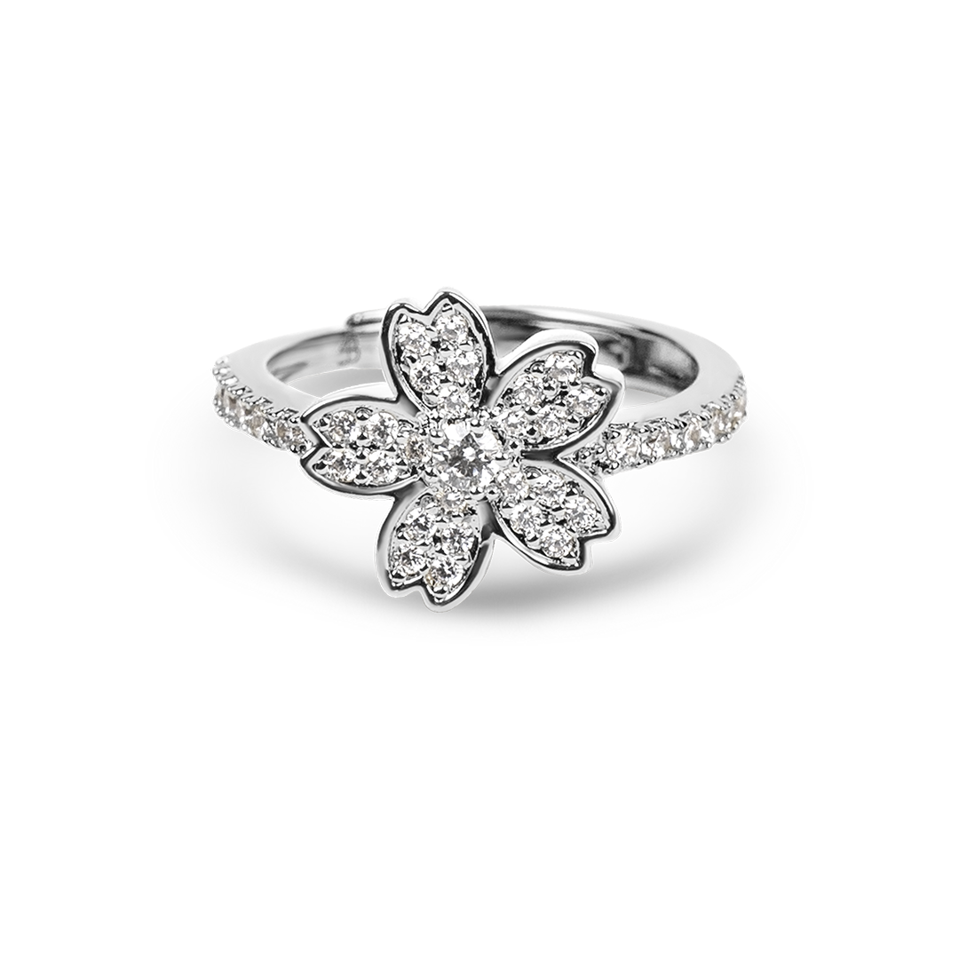 Cherry Blossom Symphony Sliver Sakura Adjustable Ring (Platinum Plated) - BLACK BY BLUE BRAVE