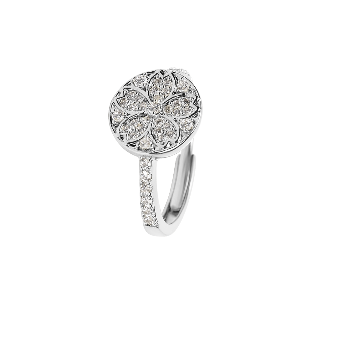 Cherry Blossom Symphony Pavé Sakura Sliver Adjustable Ring (Platinum Plated) - BLACK BY BLUE BRAVE