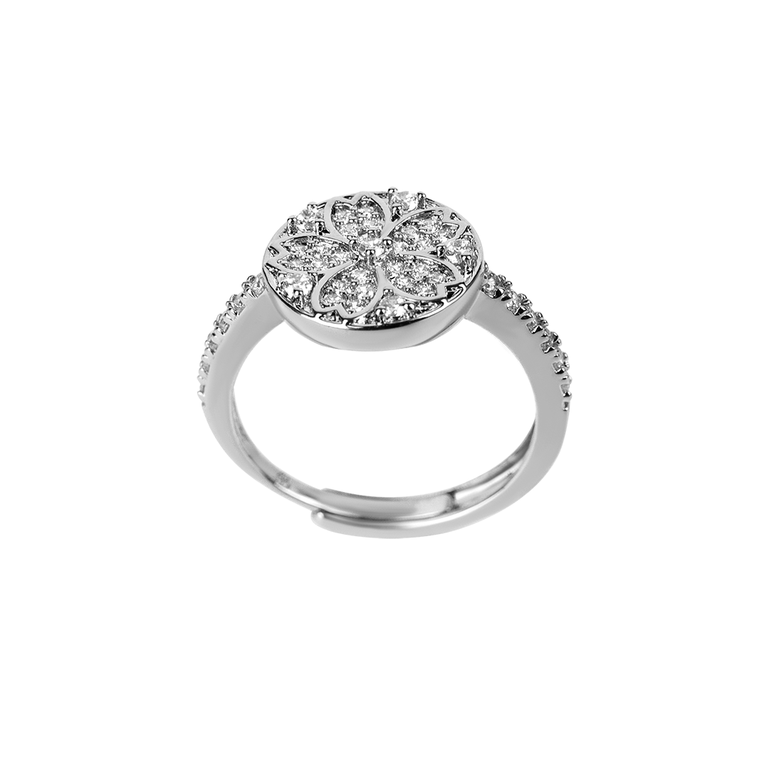 Cherry Blossom Symphony Pavé Sakura Sliver Adjustable Ring (Platinum Plated) - BLACK BY BLUE BRAVE