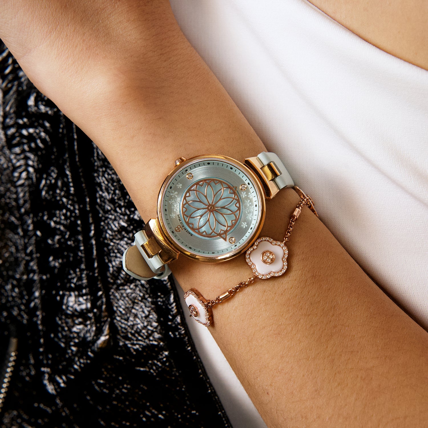 Women's Watches-Blue Cherry Blossom Watch-Leather Strap Watch