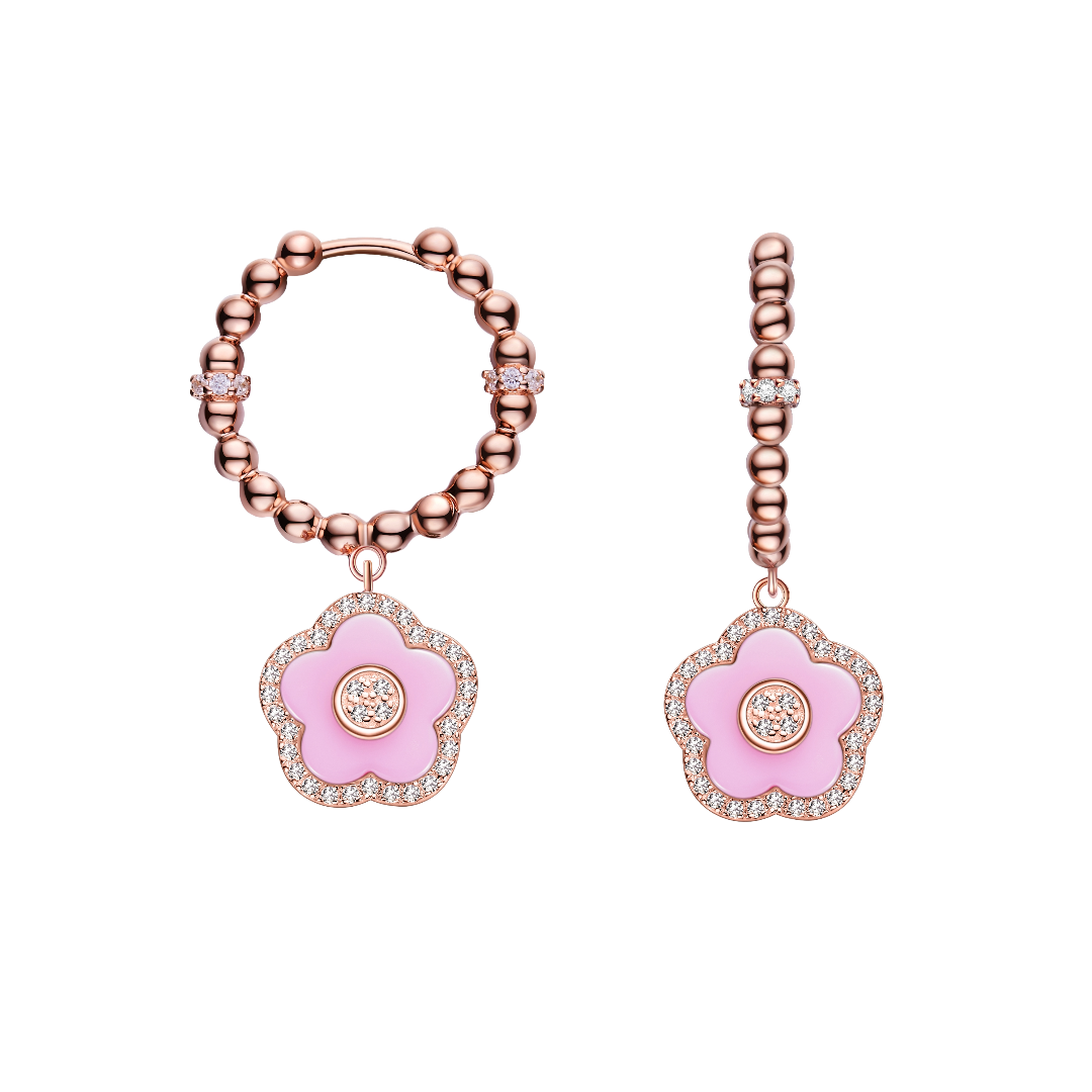 Cherry Blossom Ceramic Pink Ceramic Flowers Rosegold Earrings 18K Rose Gold Plated - 4B4322 - front - Black By Blue Brave