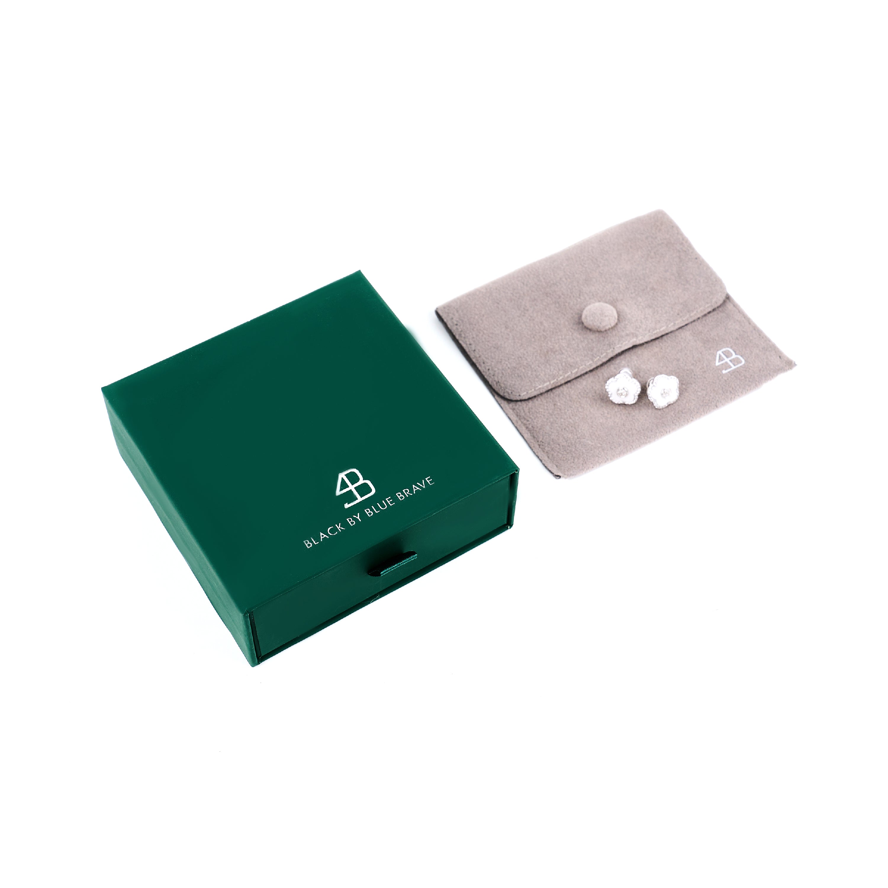 Cherry Blossom Ceramic White Ceramic Flowers Silver Stud Earrings Silver Platinum Plated - 4B4323 - Gift Box - Black By Blue Brave