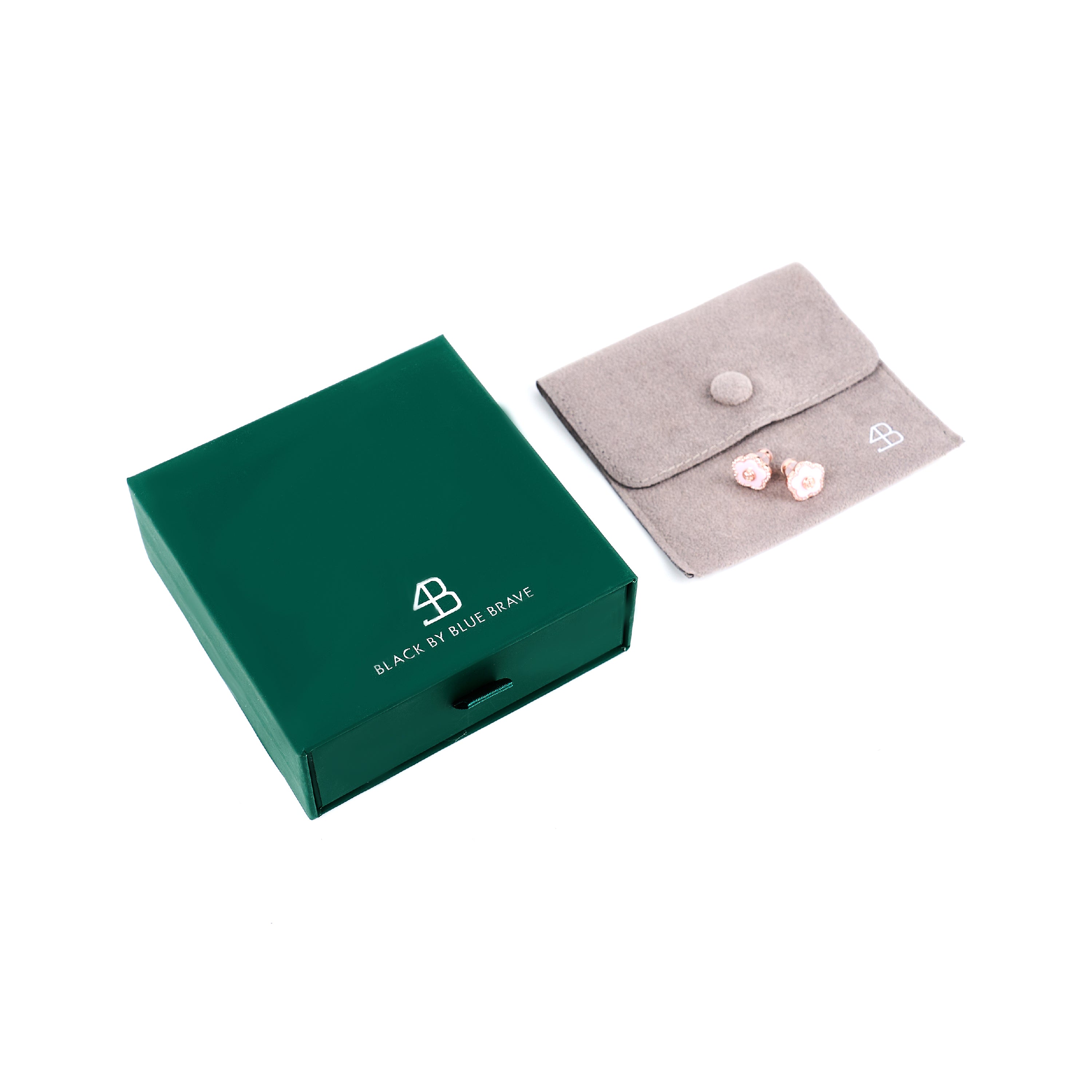 Cherry Blossom Ceramic White Ceramic Flowers Rosegold Stud Earrings 18K Rose Gold Plated - 4B4324 - Gift Box - Black By Blue Brave