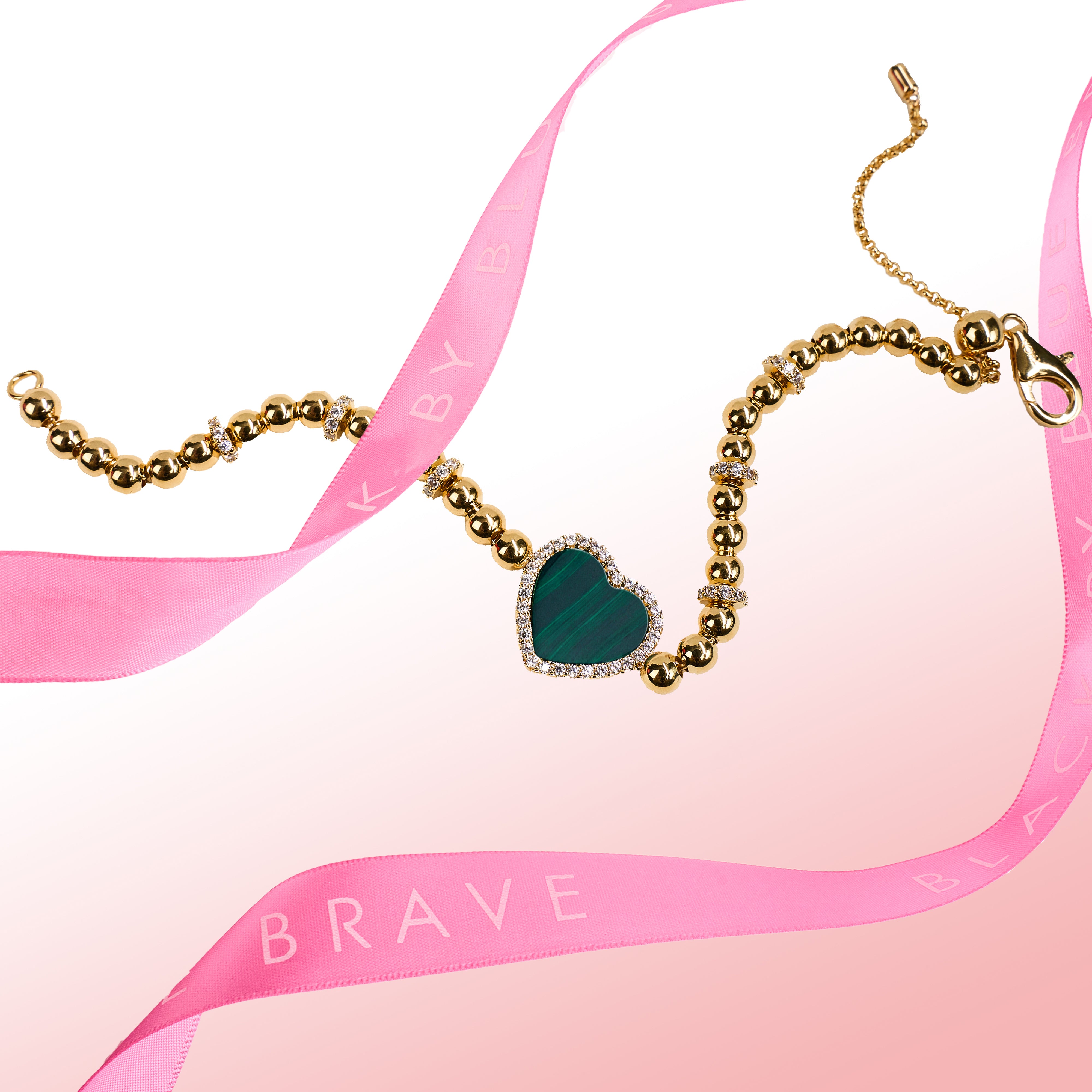 Love Heart Malachite Bracelet 18K Gold Plated - 4B4330 - showcase - Black By Blue Brave