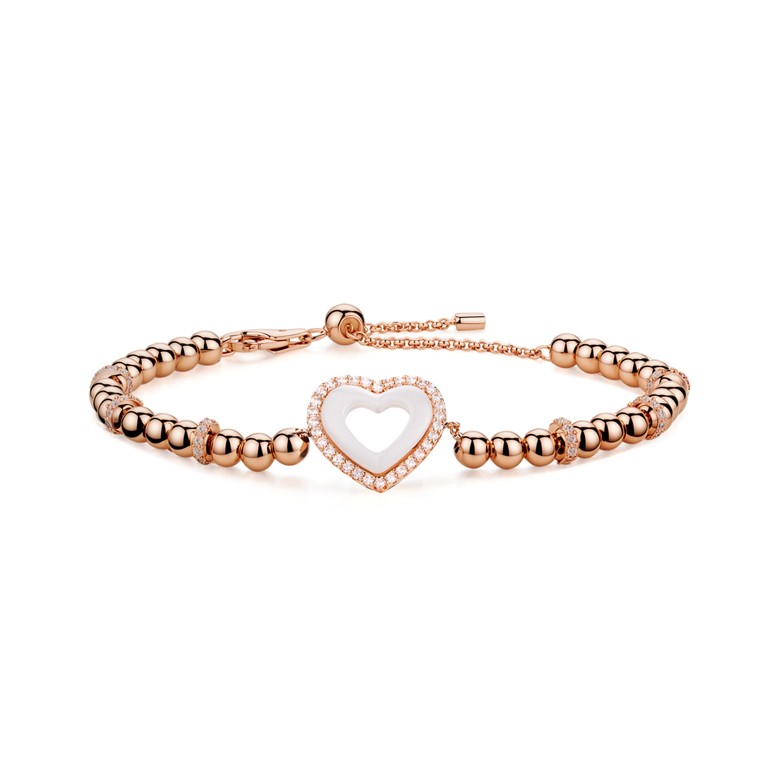 Love Heart White Ceramic Bracelet 18K Rose Gold Plated - 4B4336 - front - Black By Blue Brave