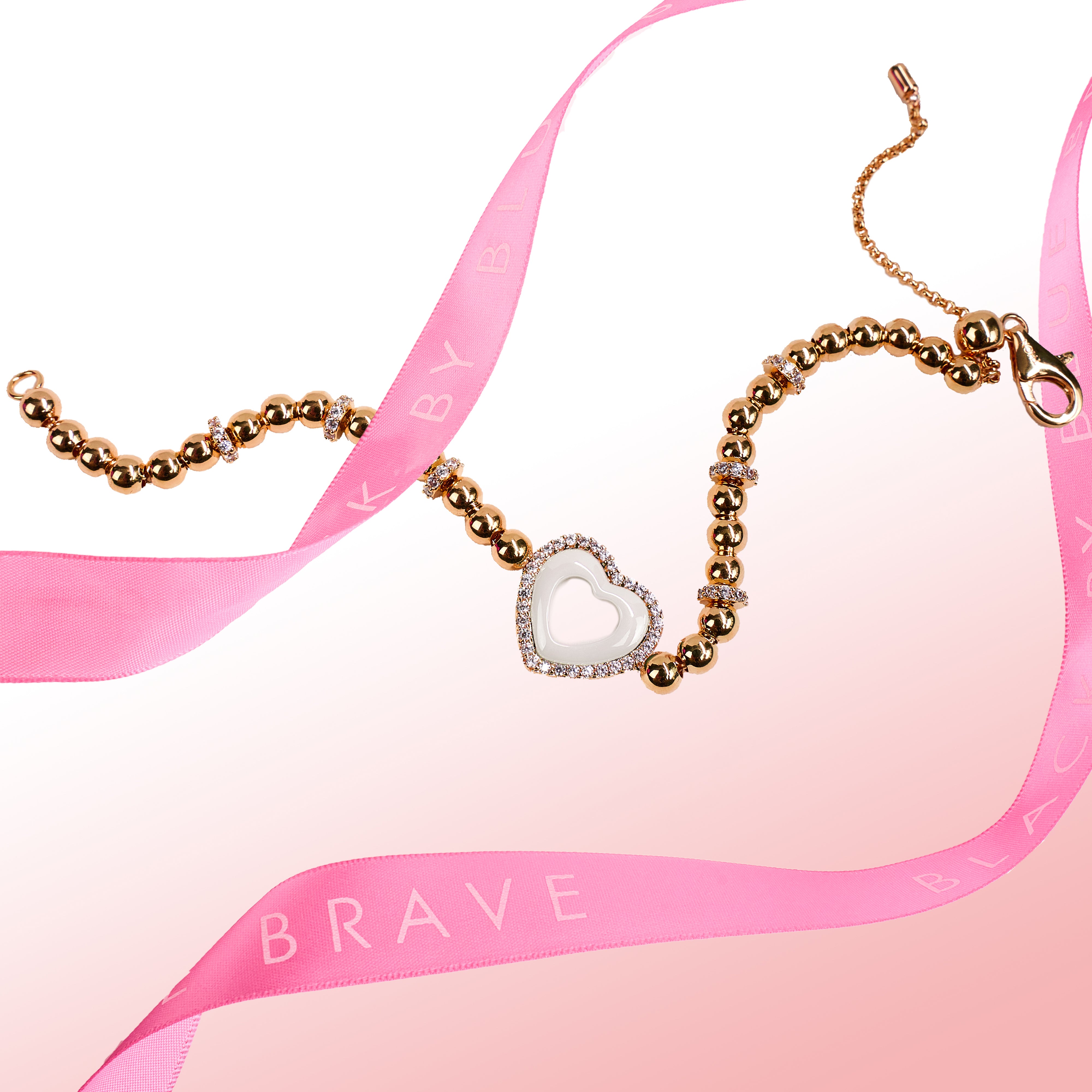 Love Heart White Ceramic Bracelet 18K Rose Gold Plated - 4B4336 - showcase - Black By Blue Brave