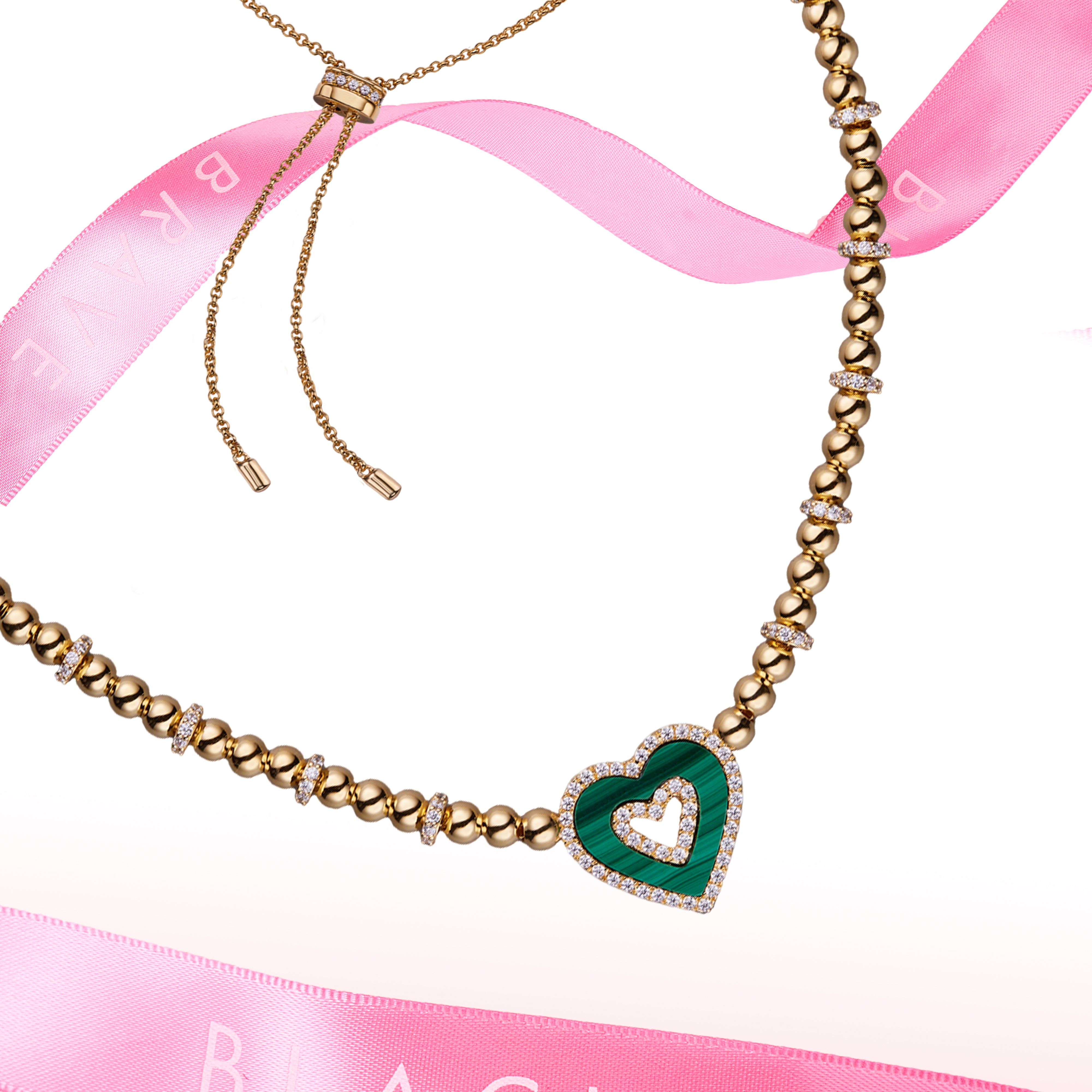 Love Heart Malachite Double Heart Necklace 18K Gold Plated - 4B4331166 - showcase - Black By Blue Brave
