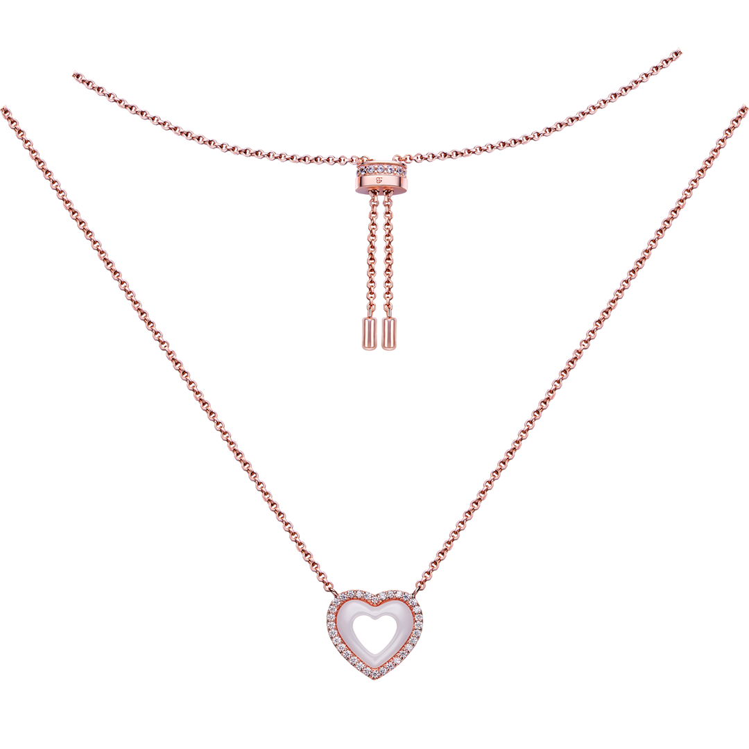 Love Heart White Ceramic Necklace 18K Rose Gold Plated - 4B4337 - front - Black By Blue Brave