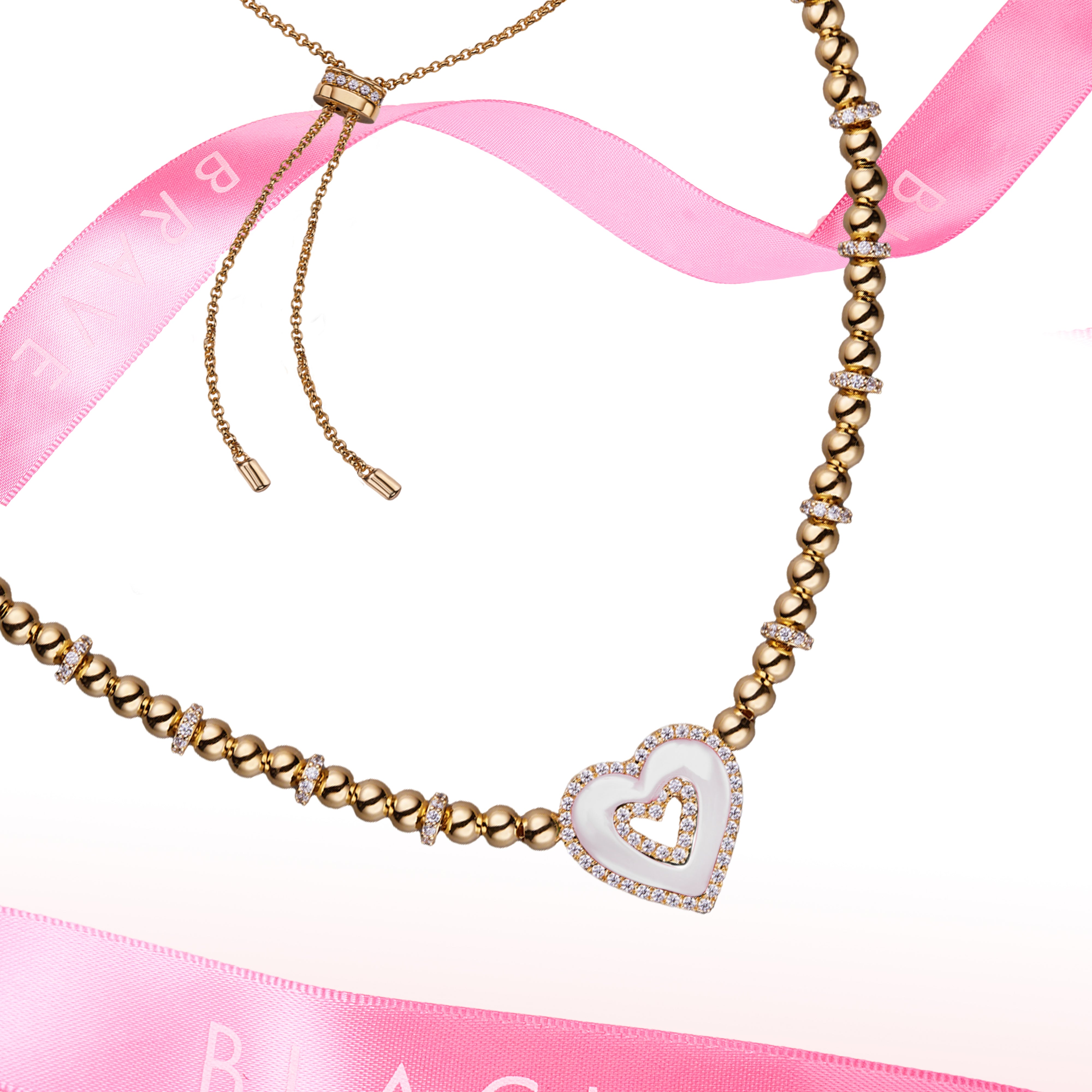 Love Heart White Ceramic Double Heart Necklace 18K Rose Gold Plated - 4B4338 - showcase - Black By Blue Brave