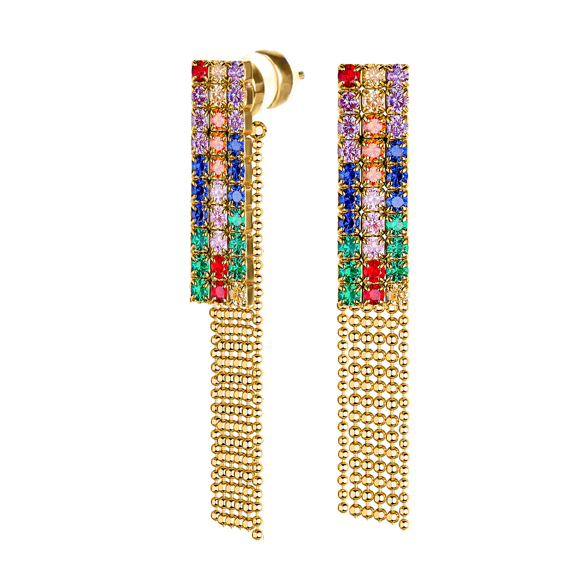 Love Wins Rainbow Zirconia Chandelier Earrings Sterling Sliver Gold Plated - BLACK BY BLUE BRAVE