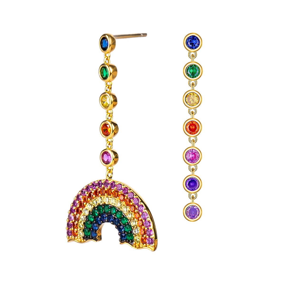 Love Wins Rainbow Zirconia Asymmetric Drop Earrings Sterling Sliver Gold Plated - BLACK BY BLUE BRAVE
