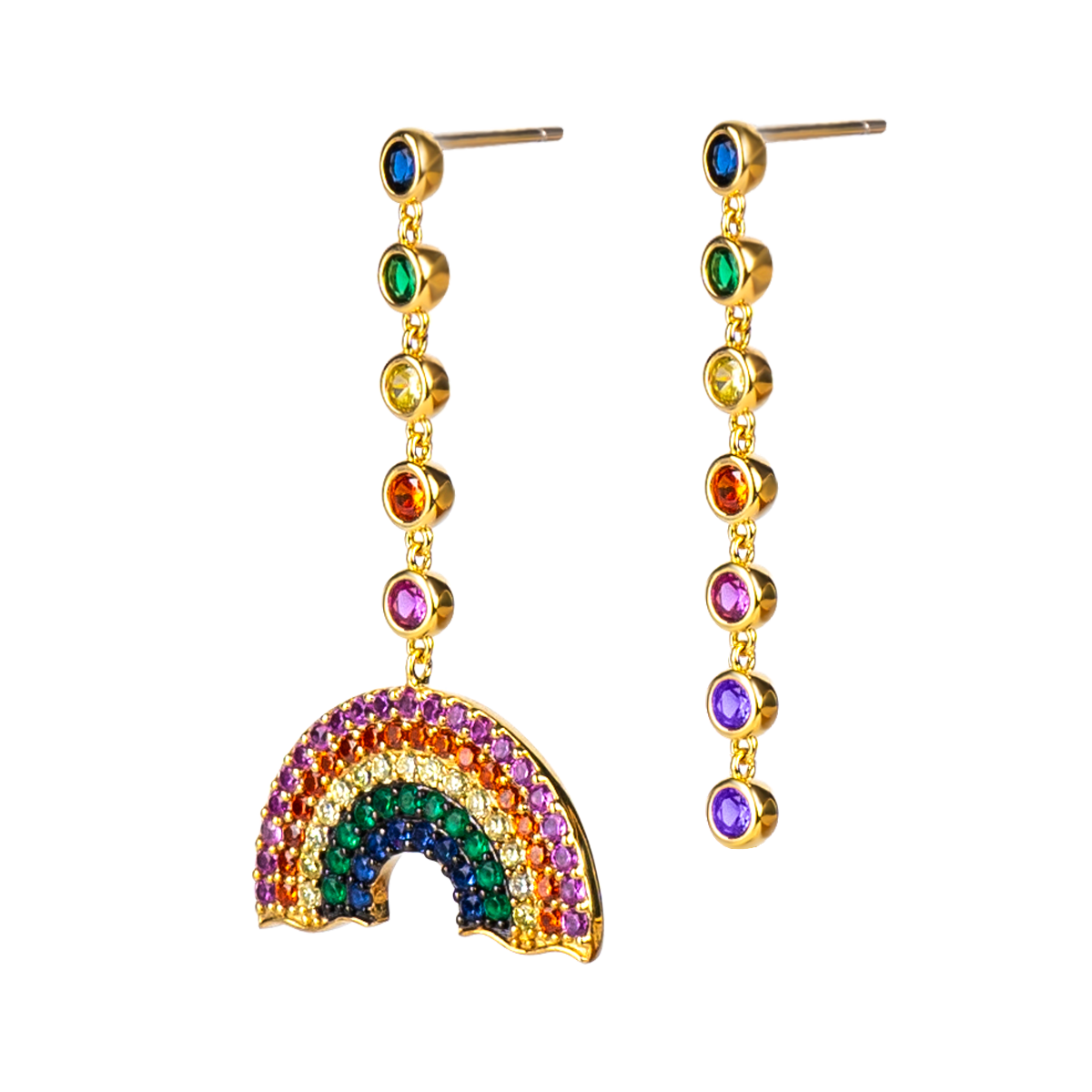 Love Wins Rainbow Zirconia Asymmetric Drop Earrings Sterling Sliver Gold Plated - BLACK BY BLUE BRAVE