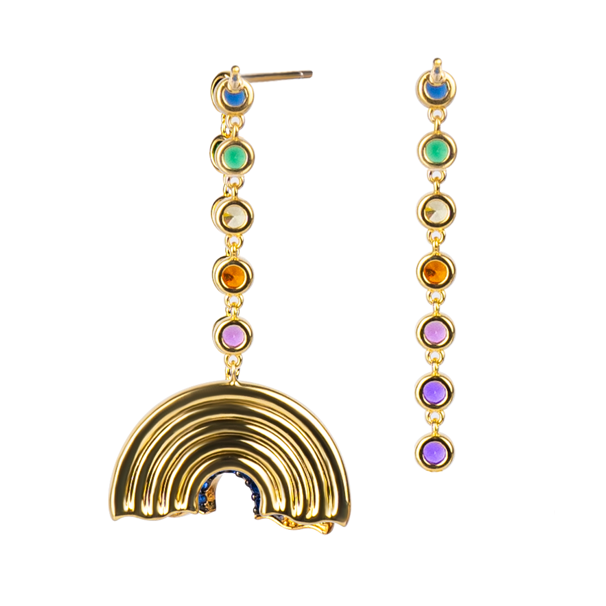 Love Wins Rainbow Zirconia Asymmetric Drop Earrings Sterling Sliver Gold Plated - BLACK BY BLUE BRAVE