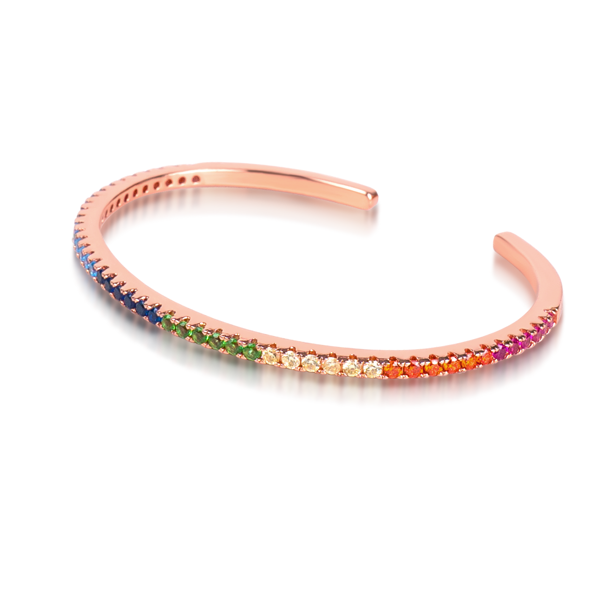 Love Wins Rainbow Zirconia Rosegold Cuff Bracelet (Sterling Sliver, Rosegold Plated) - BLACK BY BLUE BRAVE