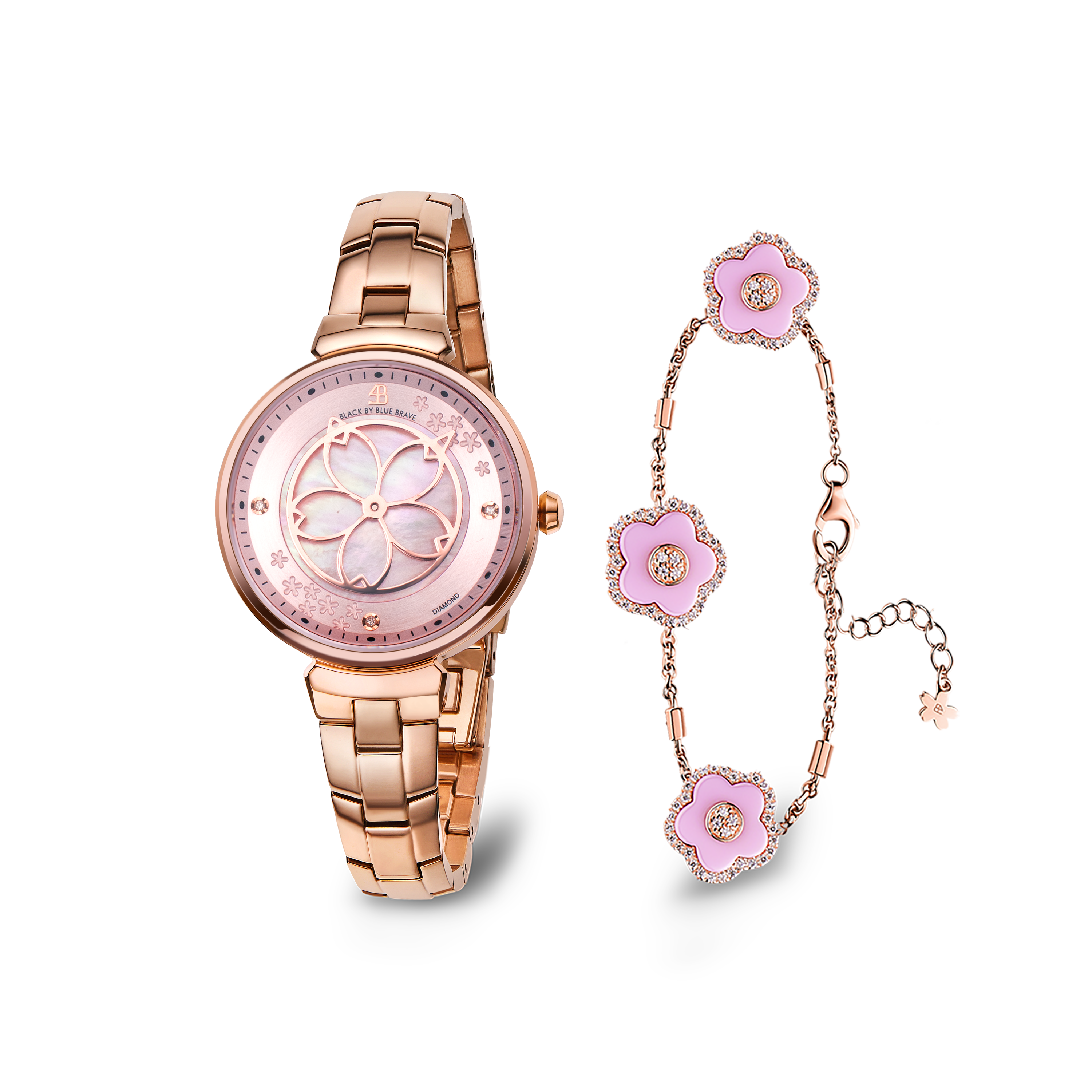 Pink Cherry Blossom Rose Gold Bracelet Watch With Ceramic Flowers Bracelet - BLACK BY BLUE BRAVE