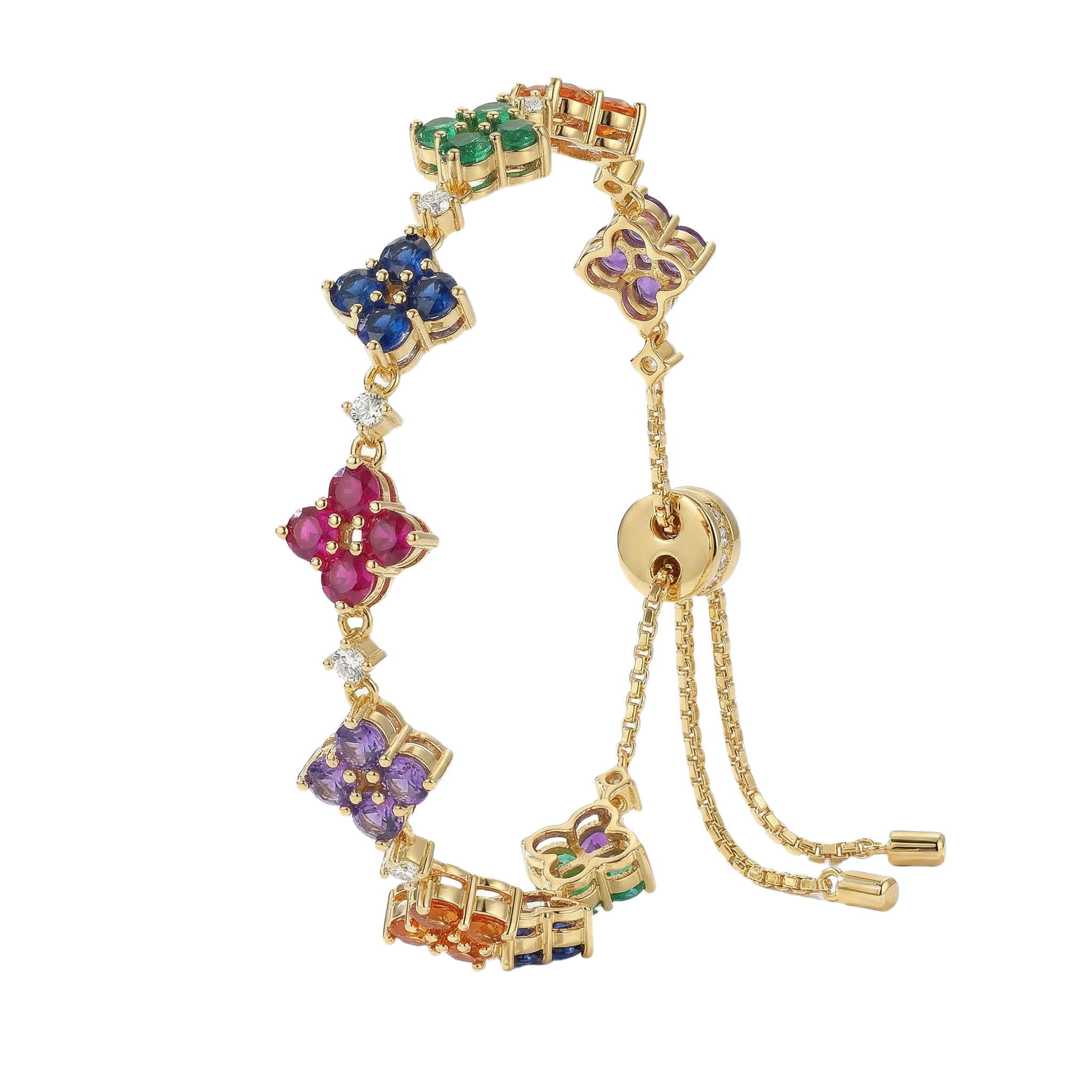 Love Wins Rainbow Flower Zirconia Gold Adjustable Bracelet Sterling Sliver Gold Plated - BLACK BY BLUE BRAVE