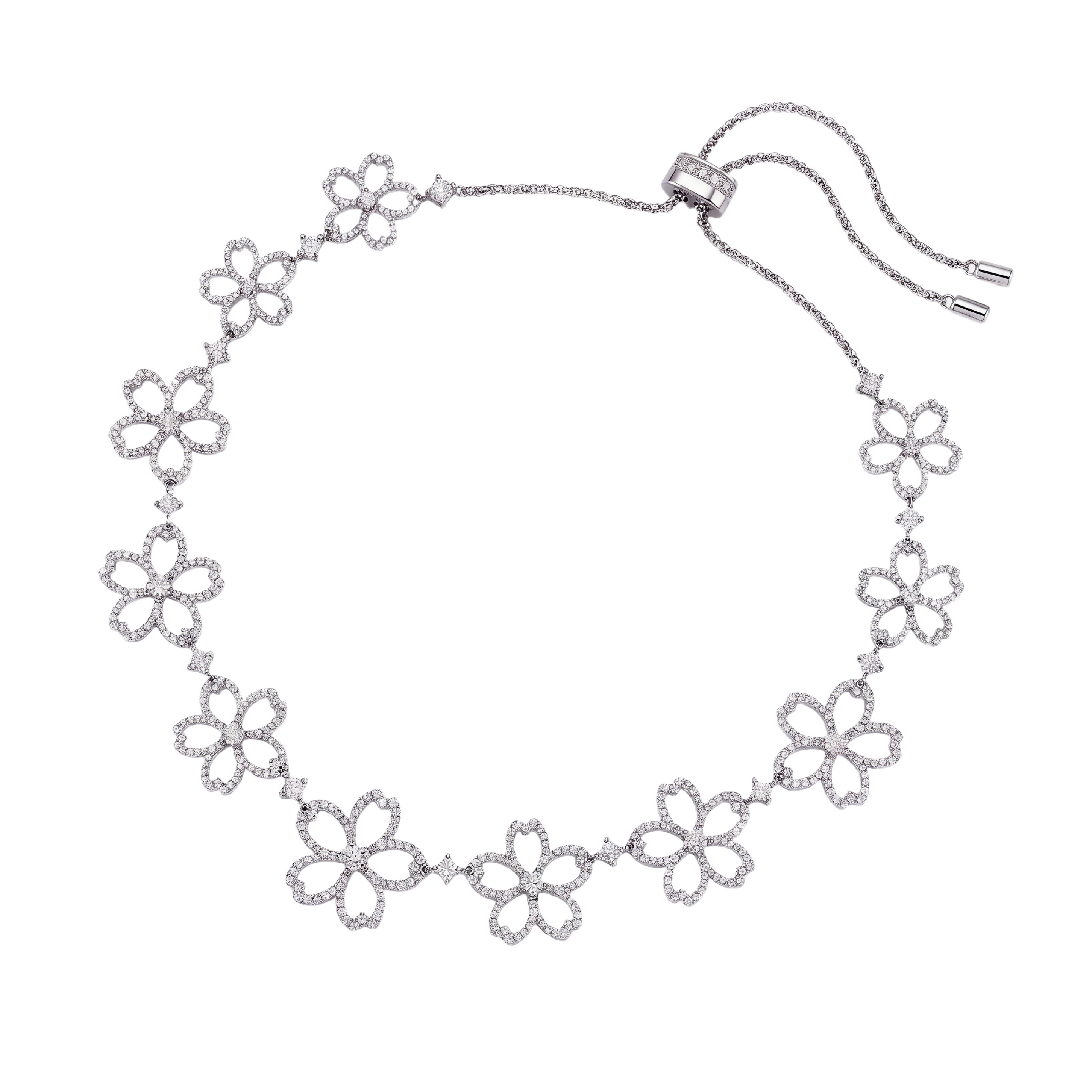 Cherry Blossom Cascade 11-Flower Sakura Zirconia Silver Necklace (Platinum Plated) - BLACK BY BLUE BRAVE