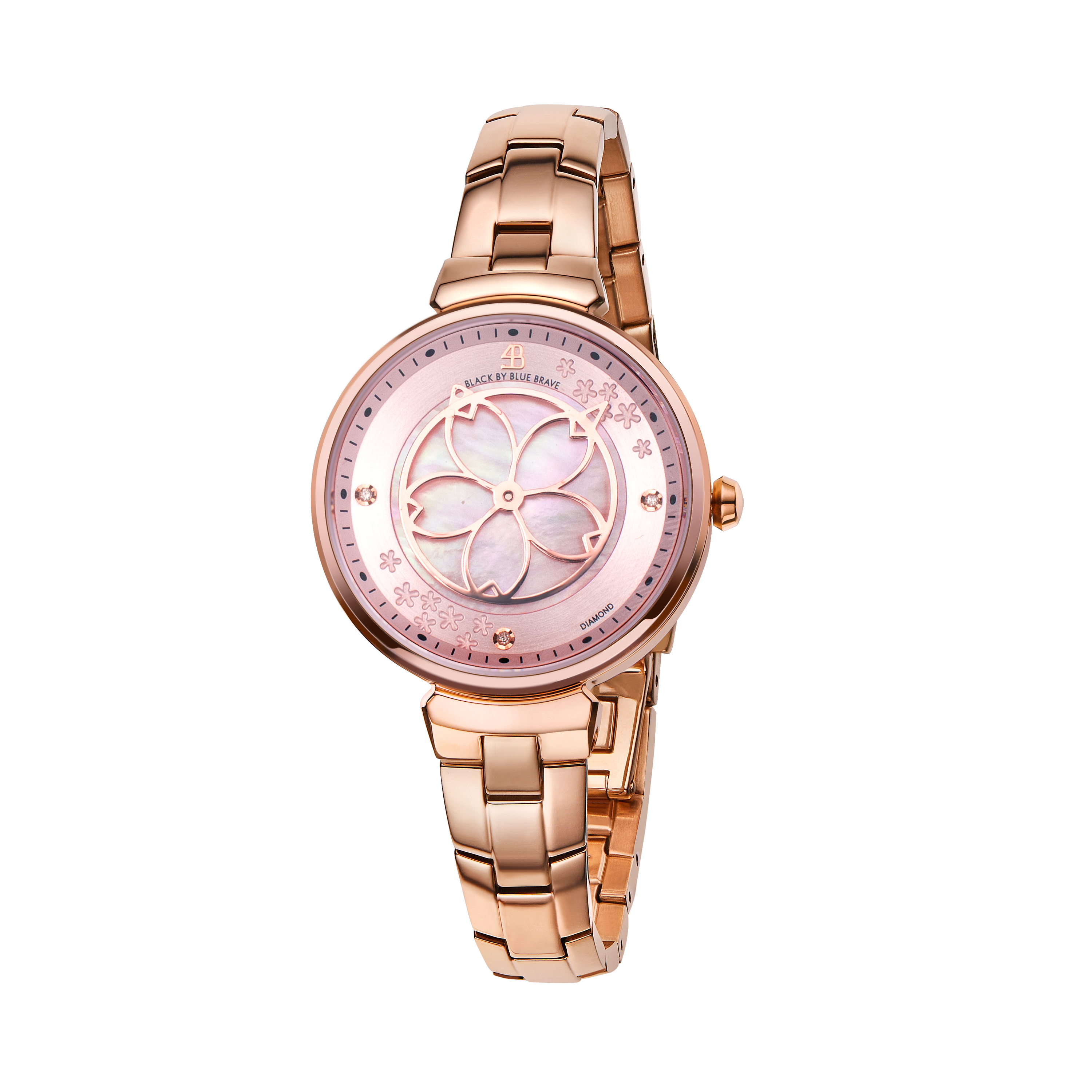 Cherry Blossom 32mm Pink Mother Of Pearl Dial Genuine Diamonds Sakura Petal Hand Rose Gold Bracelet Watch - BLACK BY BLUE BRAVE